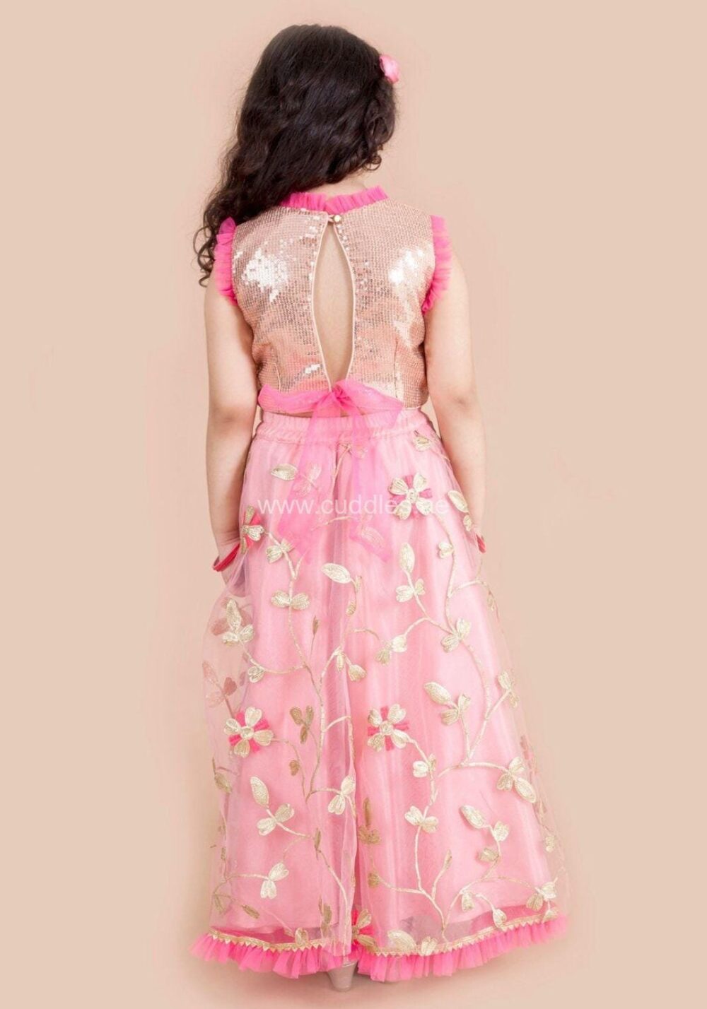 Shimmer Rose gold and Powder pink Sequins Lehenga Choli set - Image 4