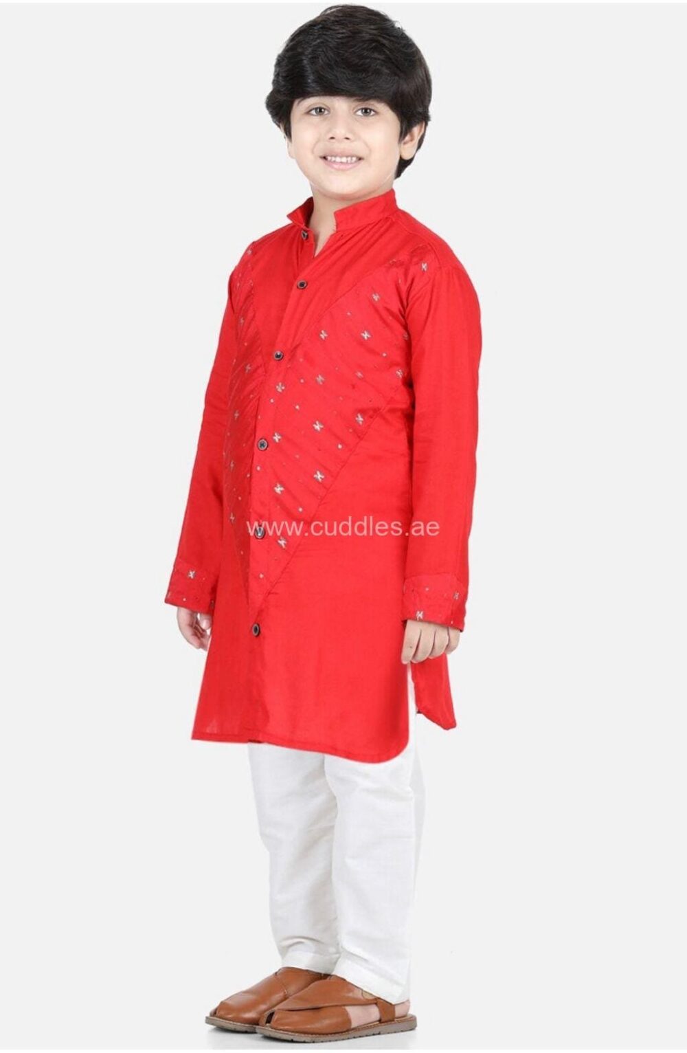 Red Motif printed Kurta with pajama - Image 2