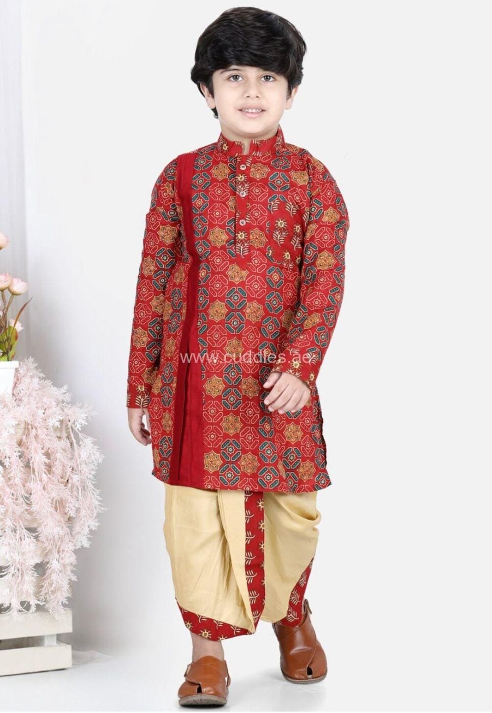 Red printed Kurta with Dhoti pants