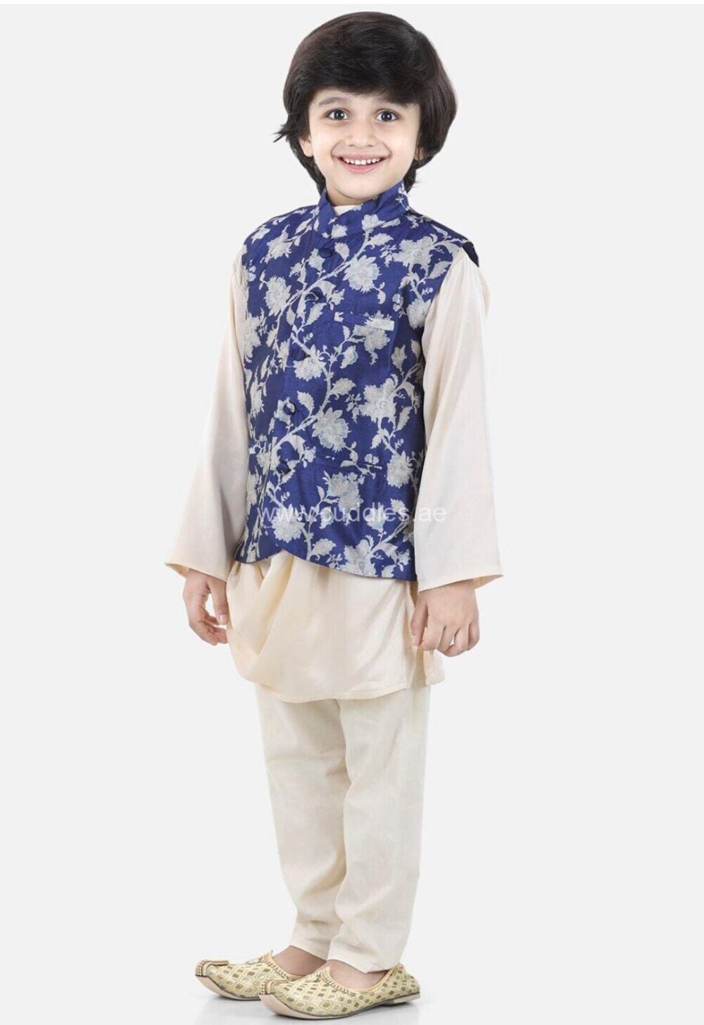 Royal Blue Jacket and Beige Kurta pajama set - Image 2