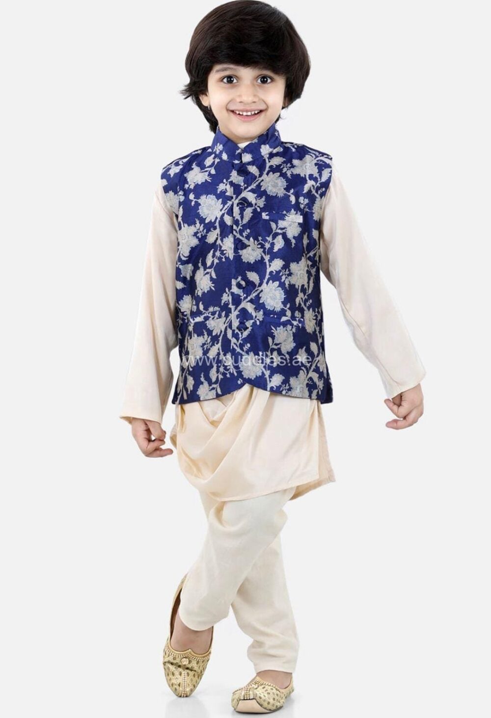 Royal Blue Jacket and Beige Kurta pajama set - Image 4