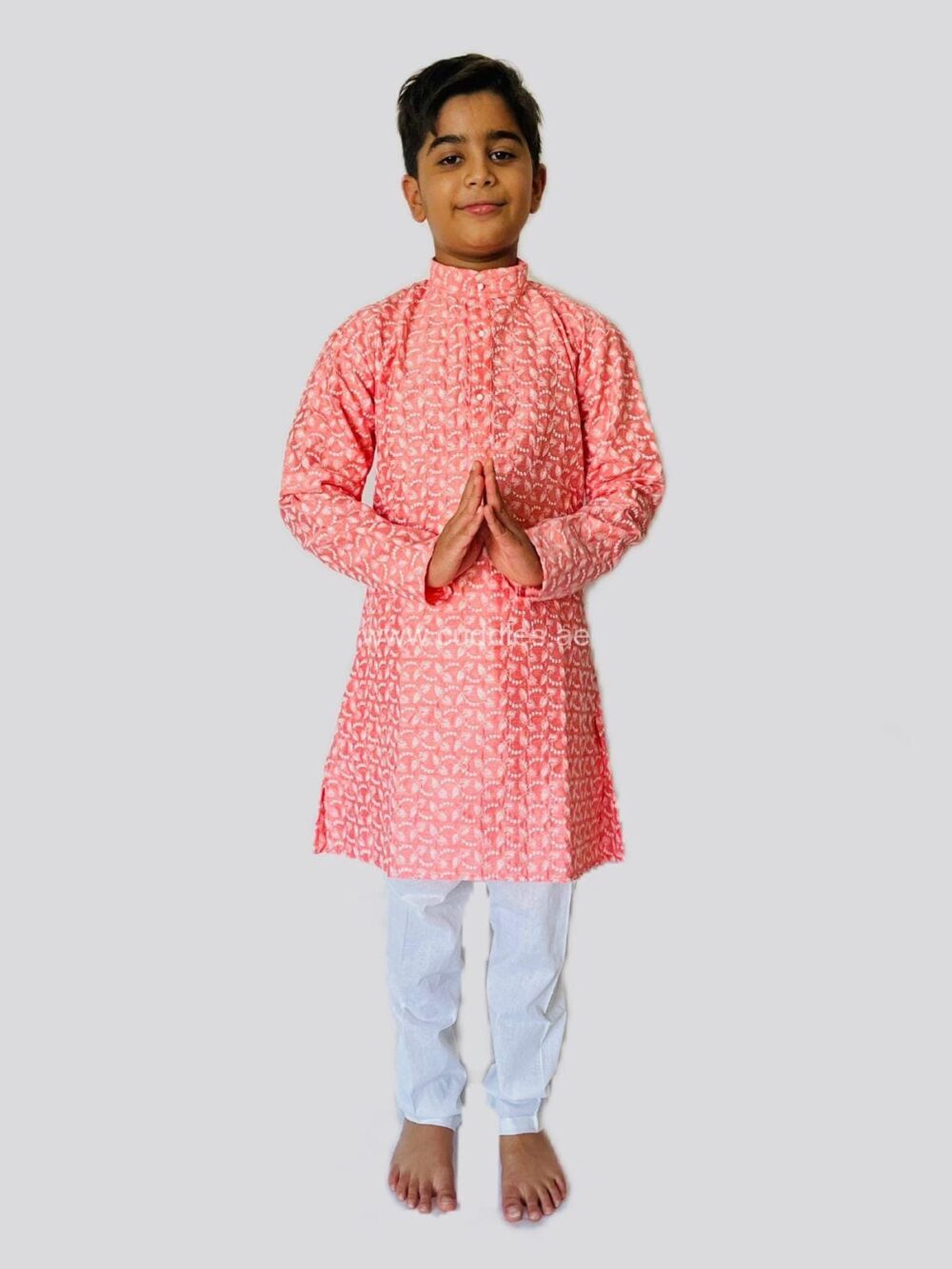 Peach Chikankari Kurta pajama set - Image 2