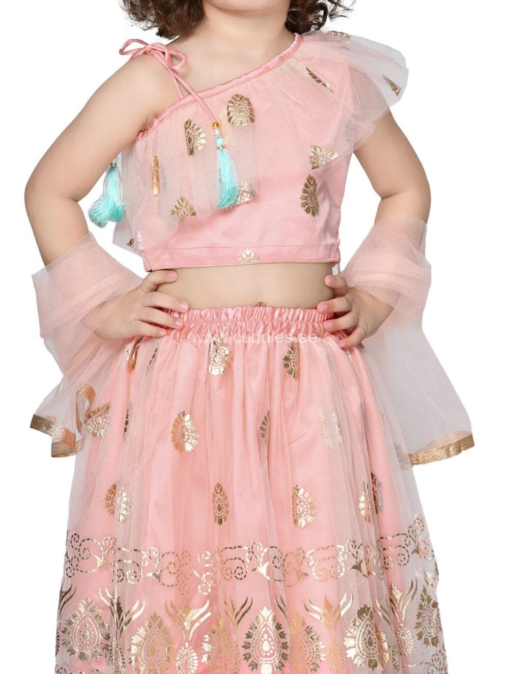 Peach and golden foil print Lehenga Choli set - Image 2