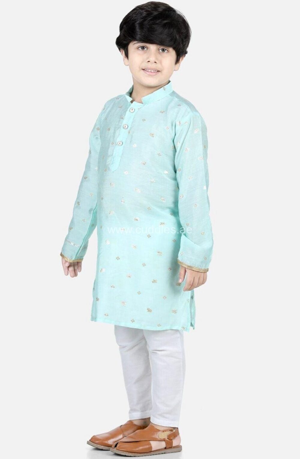 Sky blue Motif printed Kurta with pajama - Image 2