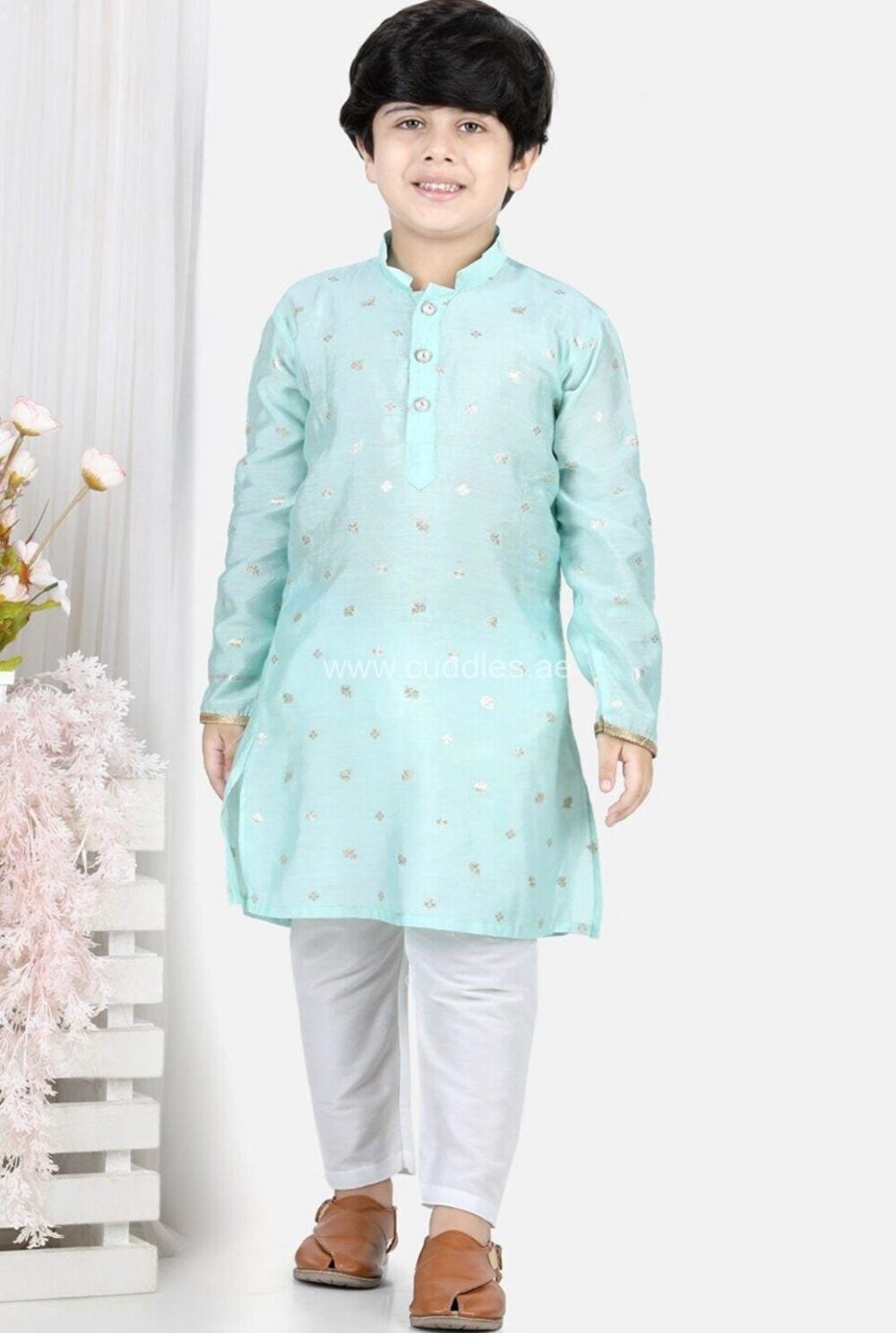 Sky blue Motif printed Kurta with pajama