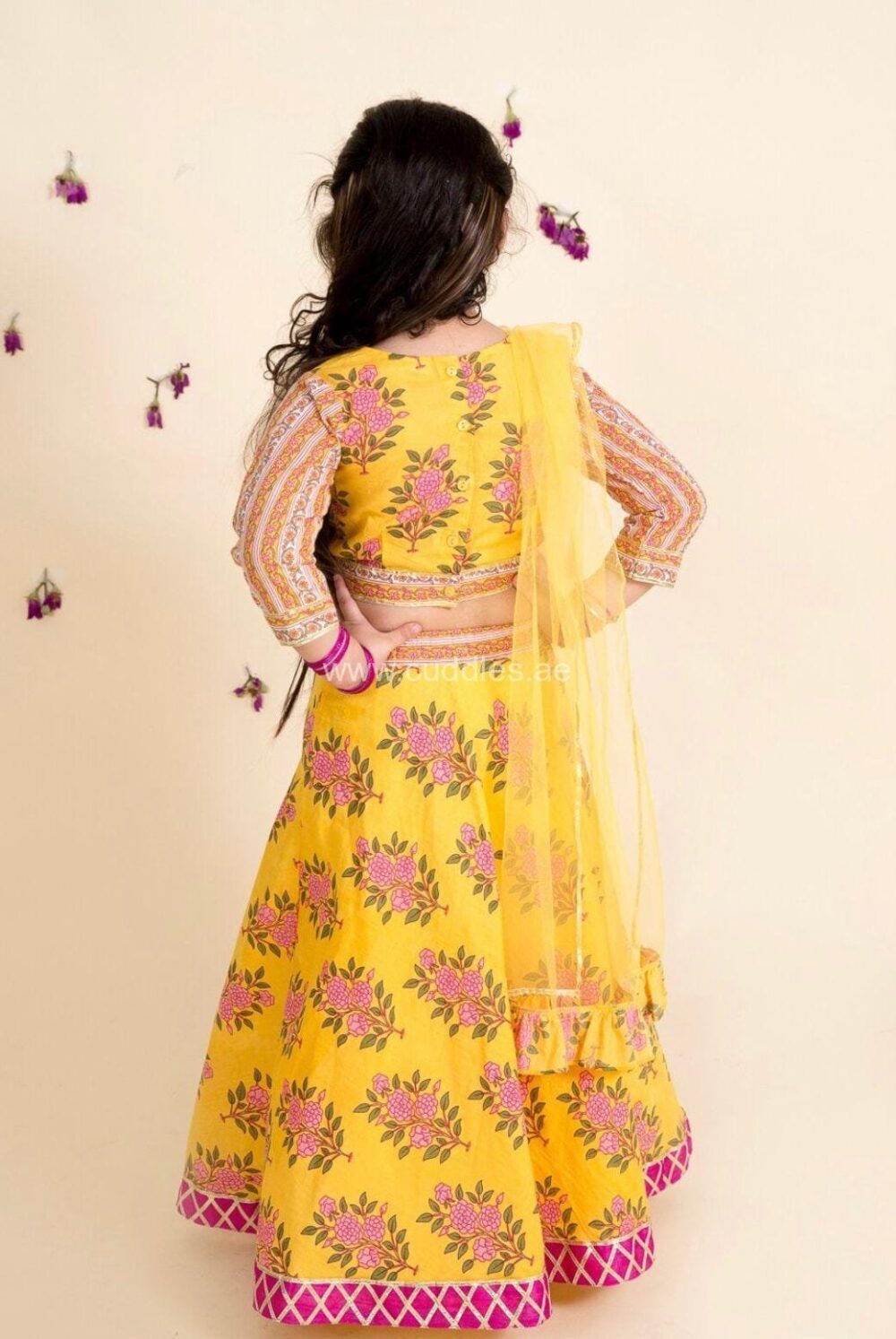 Sunny yellow and pretty pink Lehenga Choli with Dupatta set. - Image 2