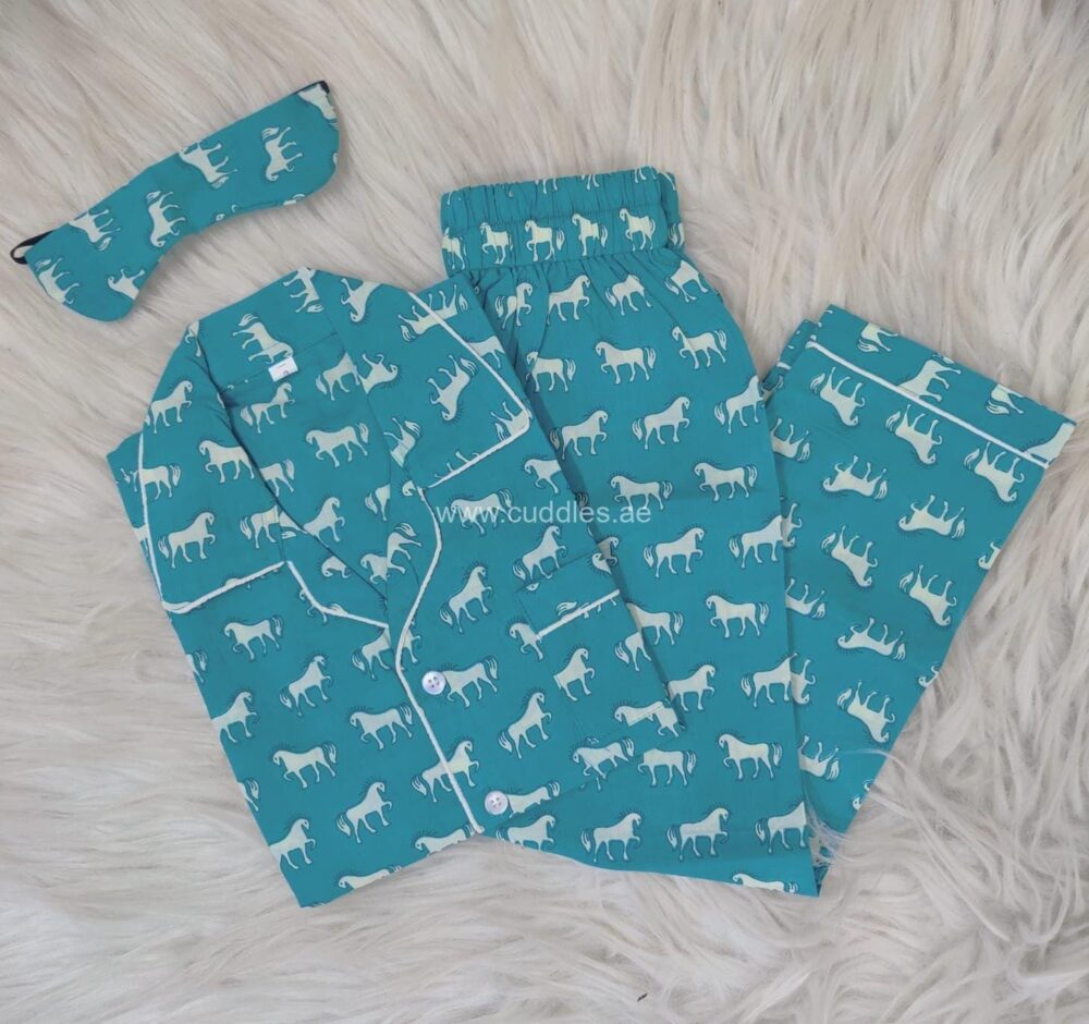 Unisex Blue Horse print PJ set