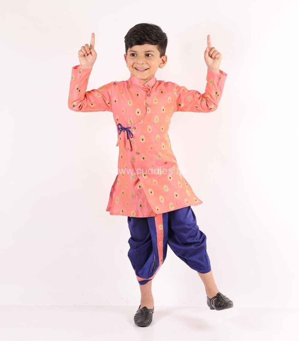 Chanderi silk Angrakha kurta and dhoti set