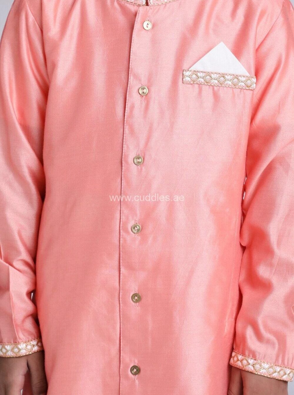 Peach Embroidered Sherwani with Pajama set - Image 2