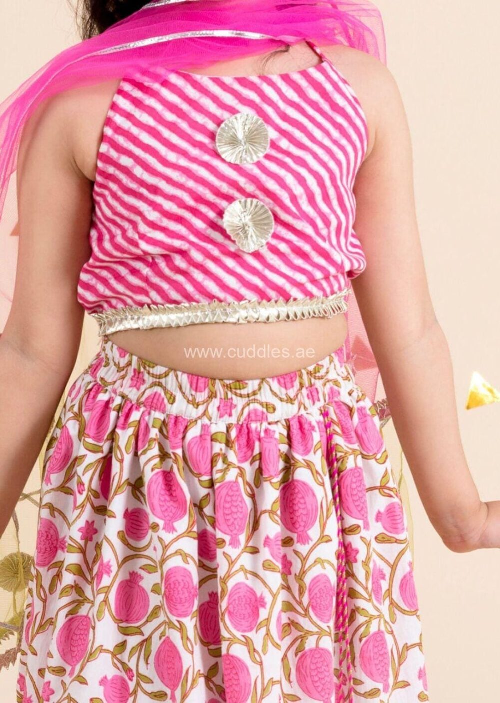 Pink and white printed Lehenga Choli with Dupatta - Image 3