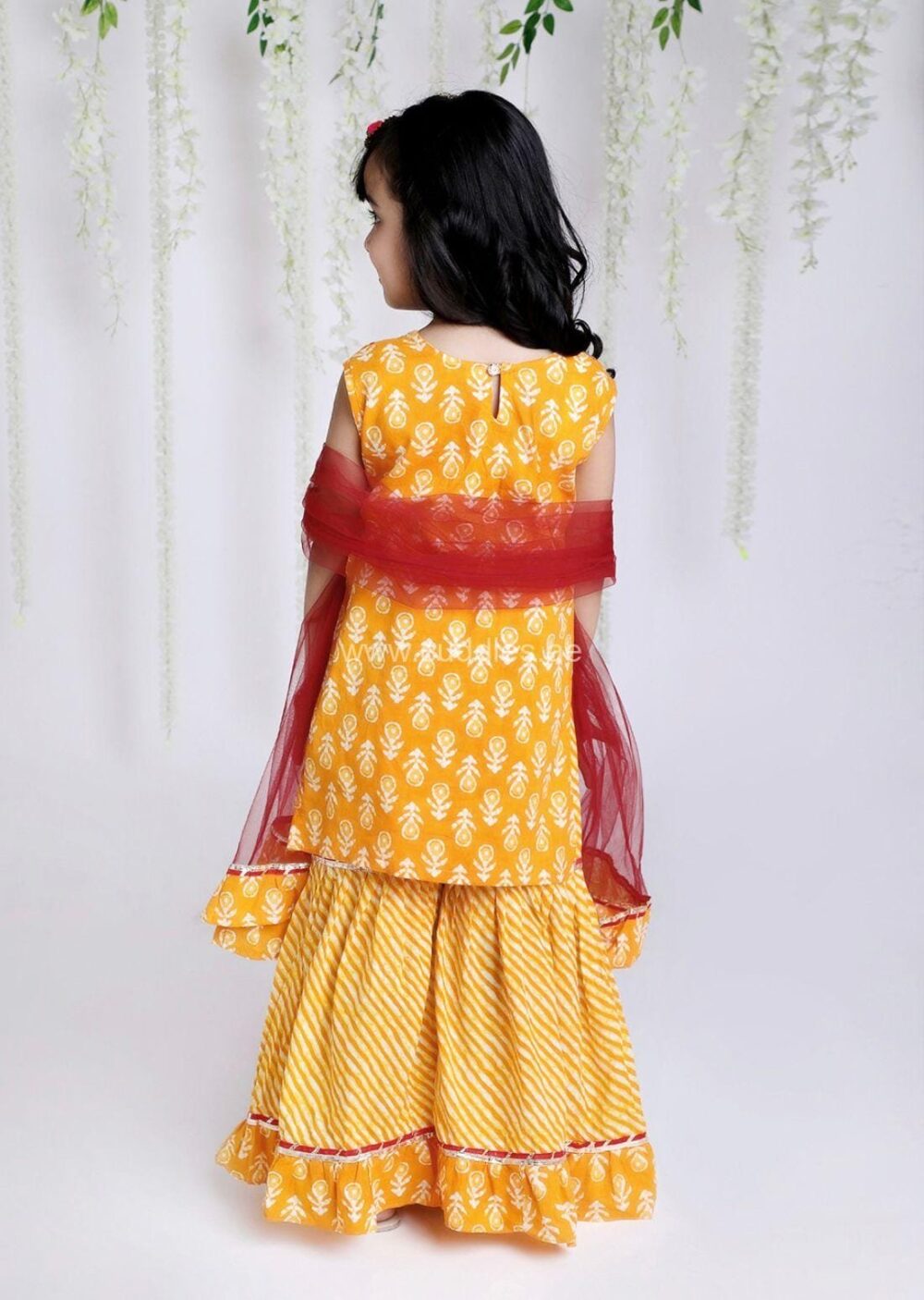 Yellow & Red Kurti with Sharara and Dupatta set - Image 2