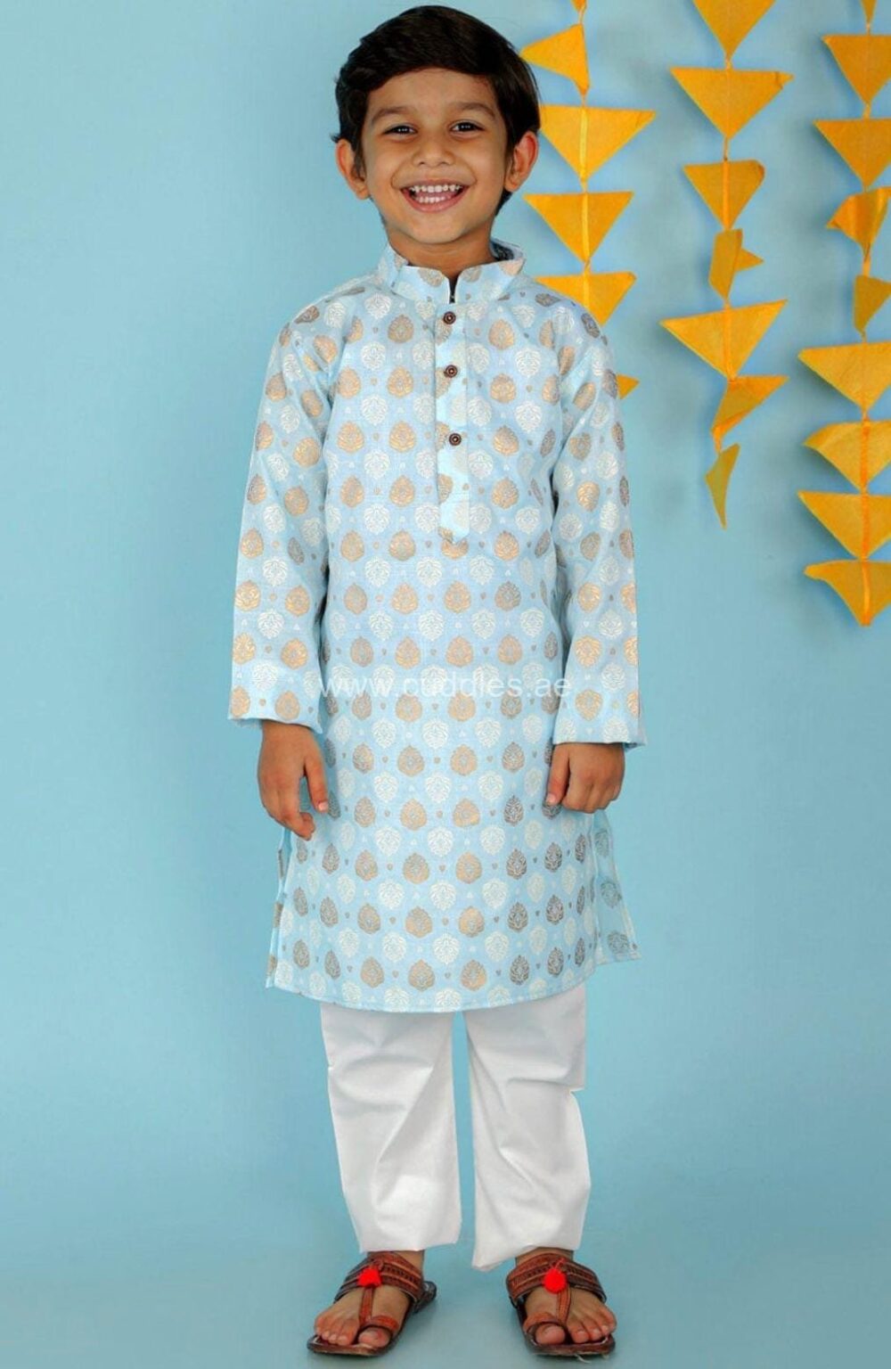 Sky blue foil print Kurta pajama set