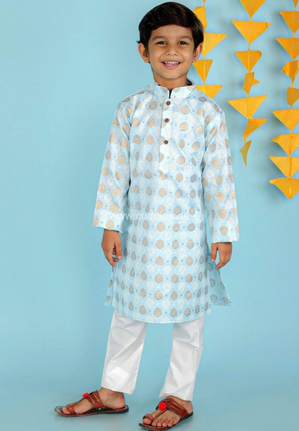 Sky blue foil print Kurta pajama set - Image 2