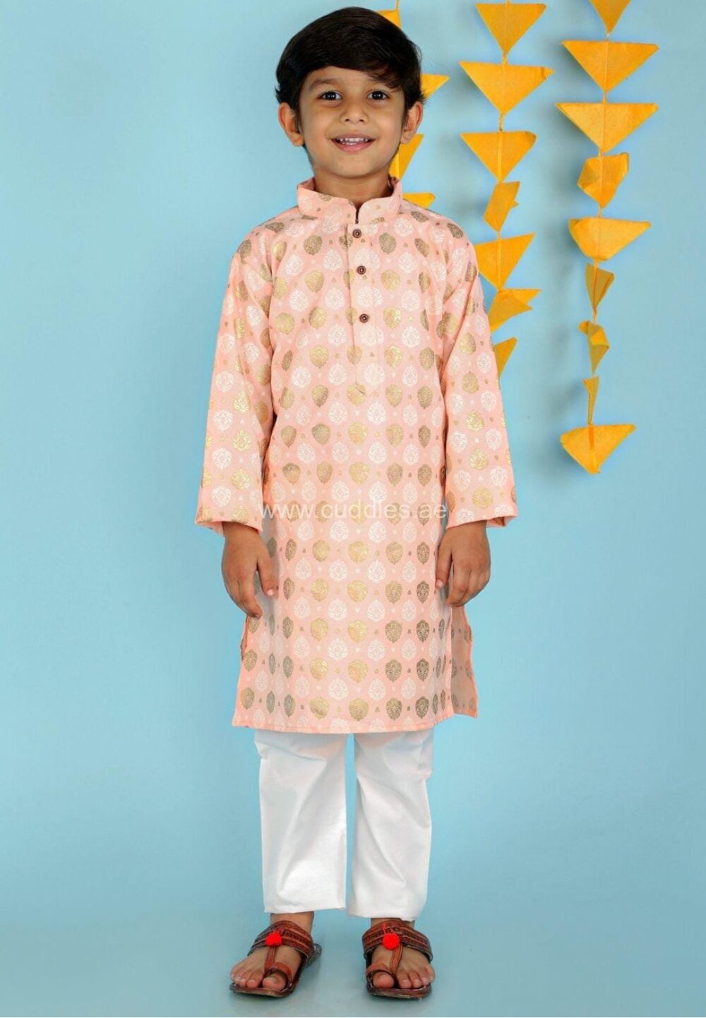 Peach foil print Kurta pajama set