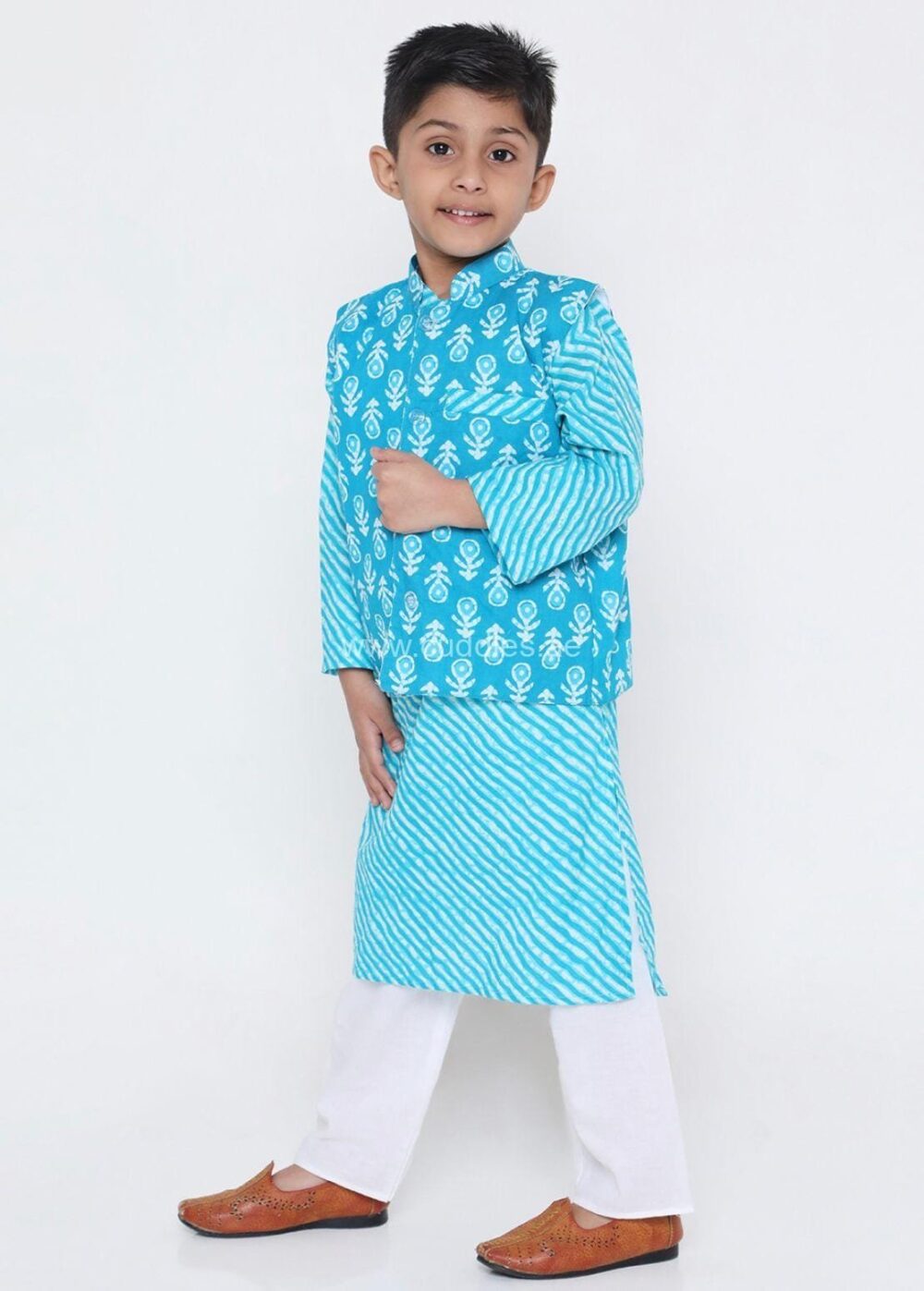 SagarBlue Kurta pajama set with Jacket - Image 3