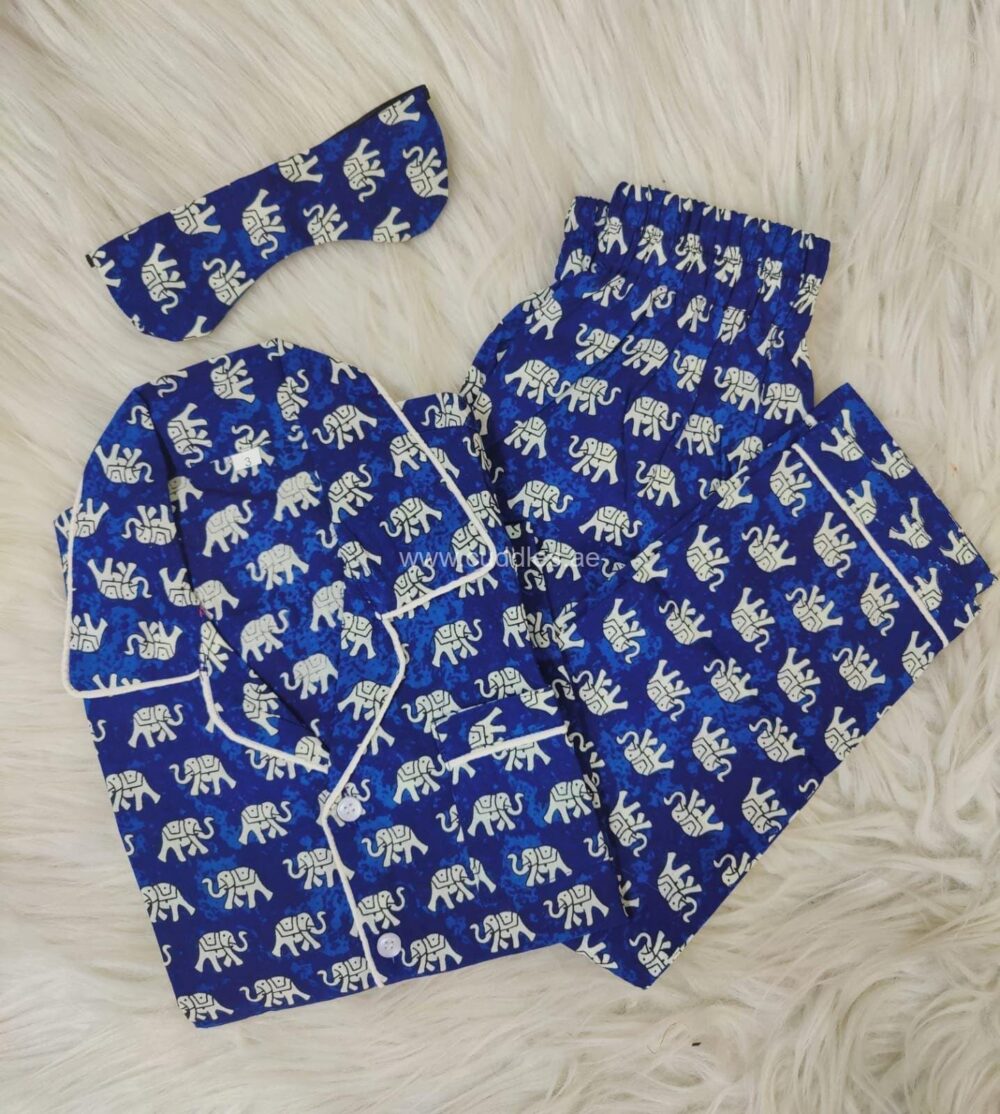 Unisex Navy blue elephant print PJ set