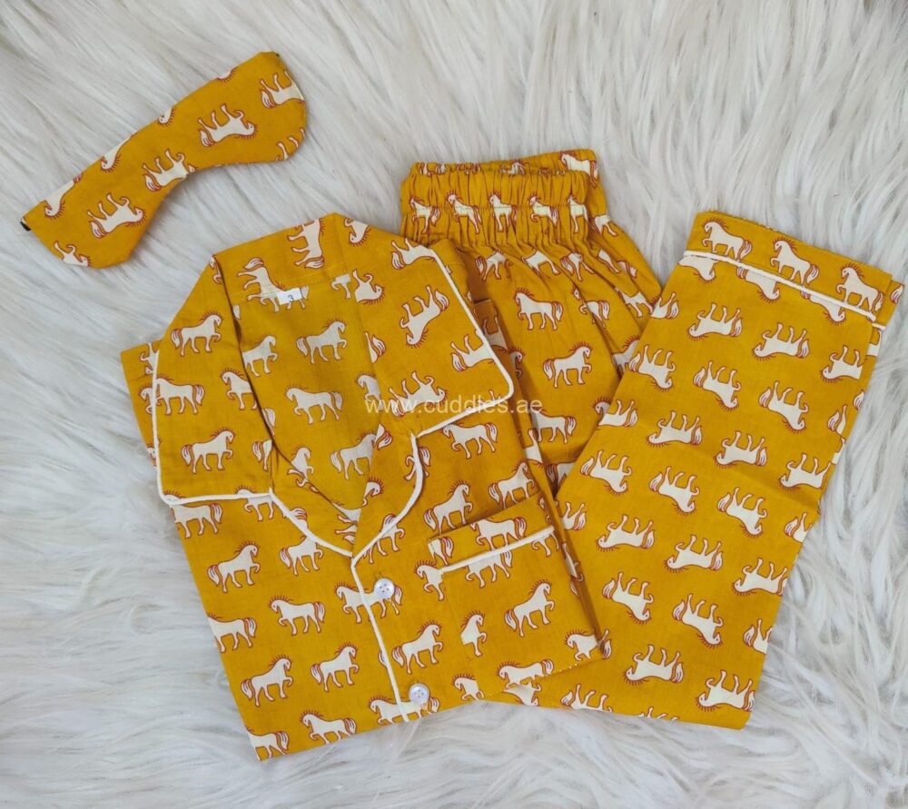 Unisex Mustard yellow Horse print PJ set