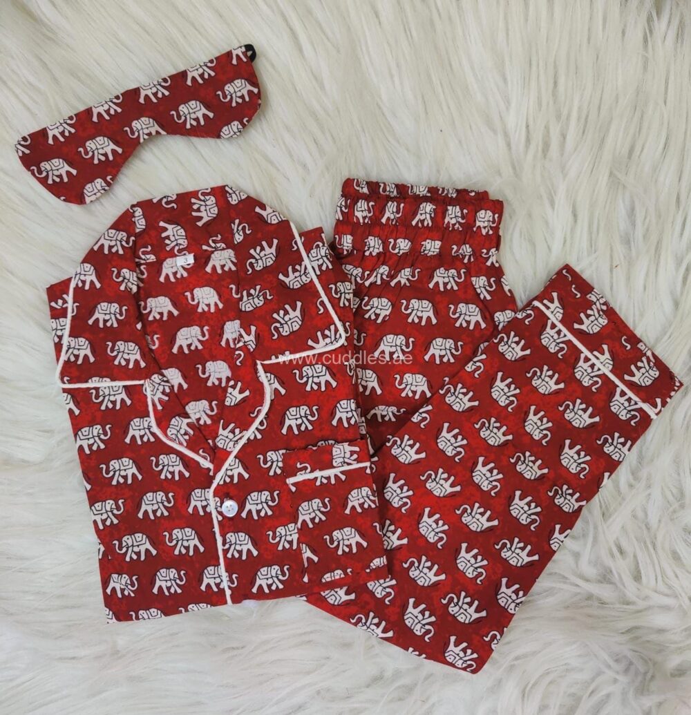 Unisex Red elephant print PJ set