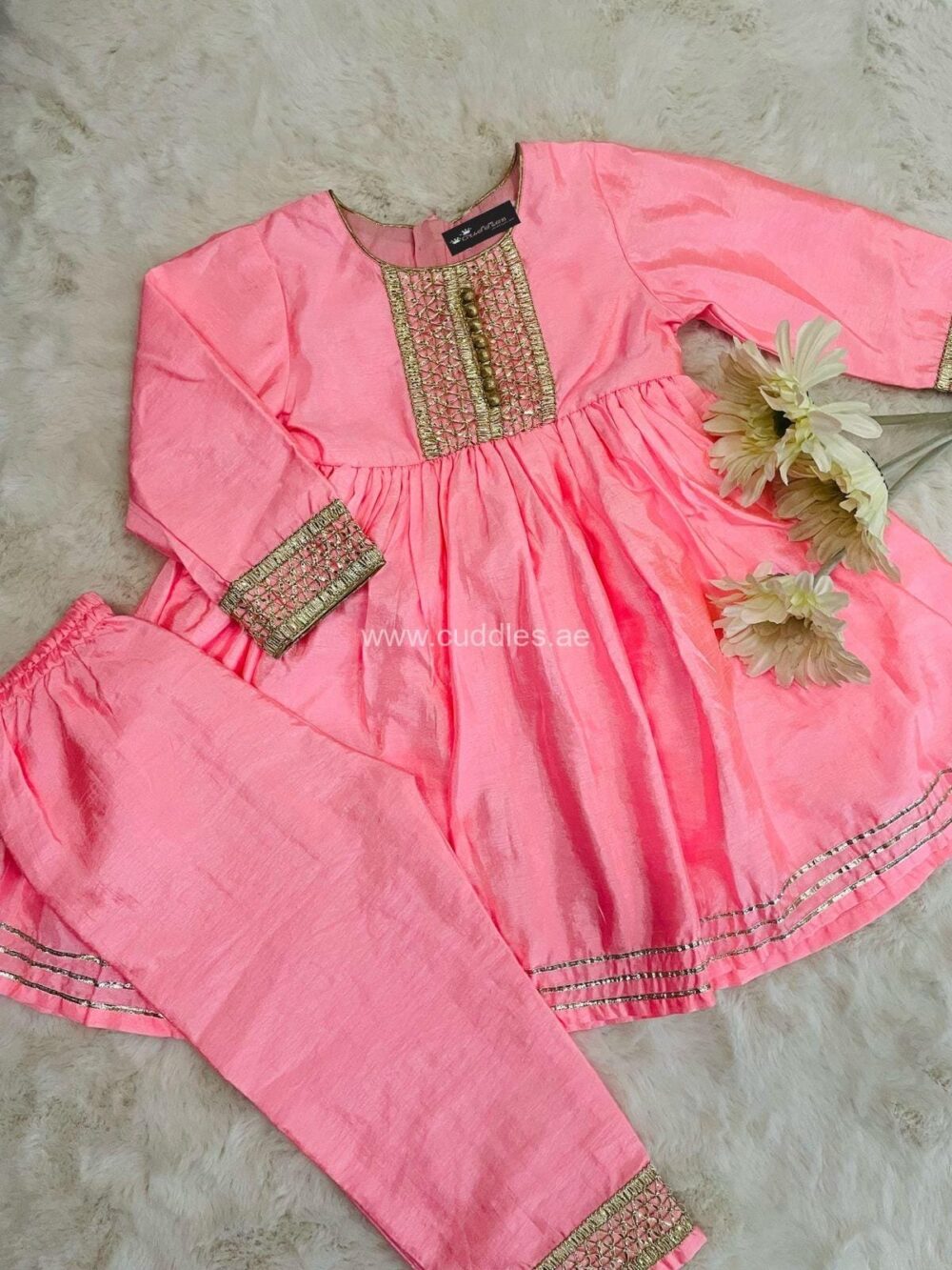 Pastel peach Silk Kurti pant set