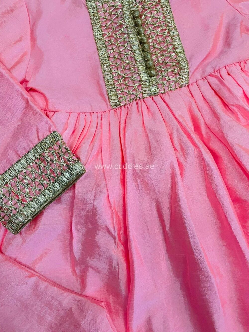 Pastel peach Silk Kurti pant set - Image 2