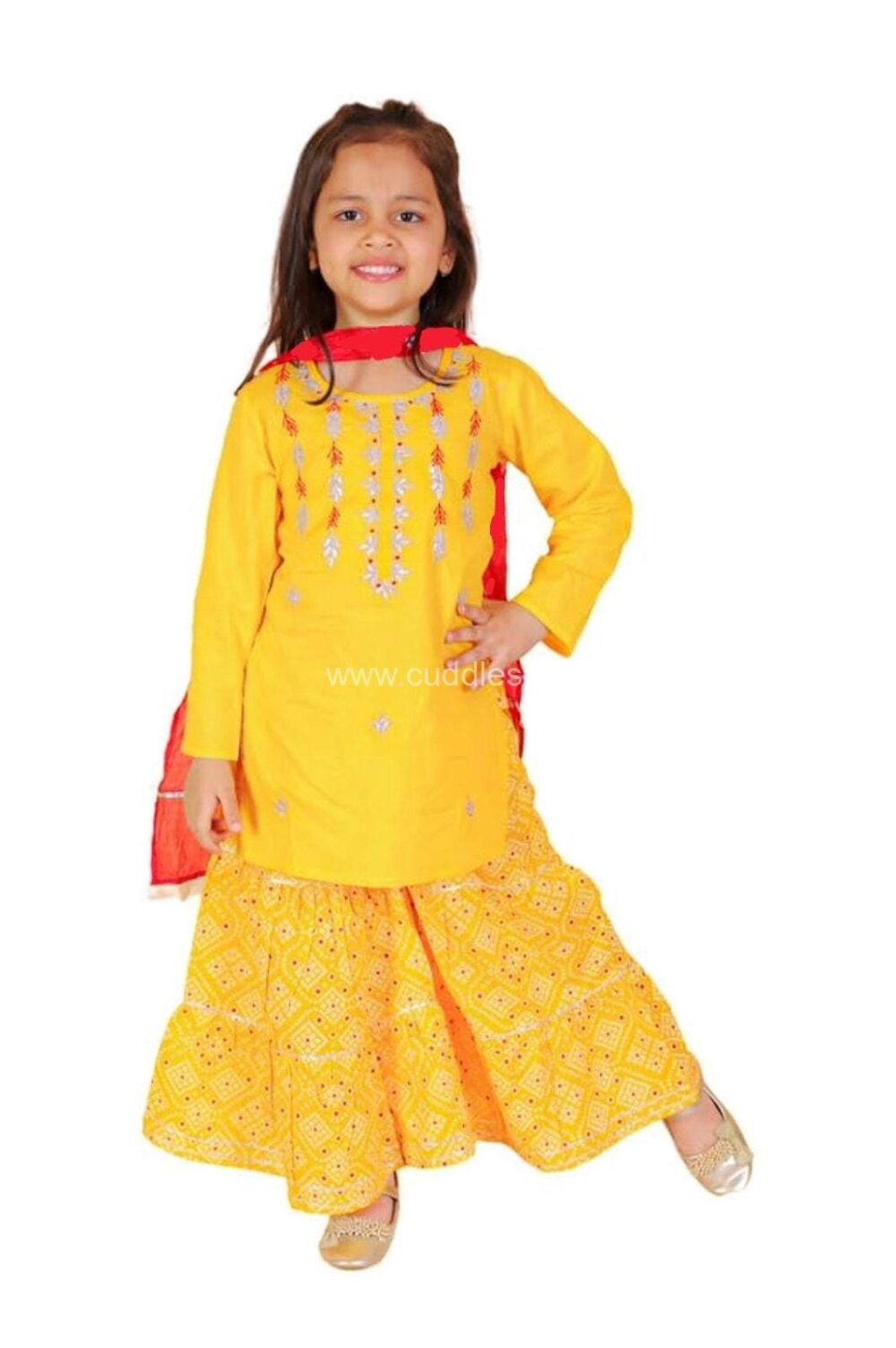 Yellow gota patti work Kurti Sharara set