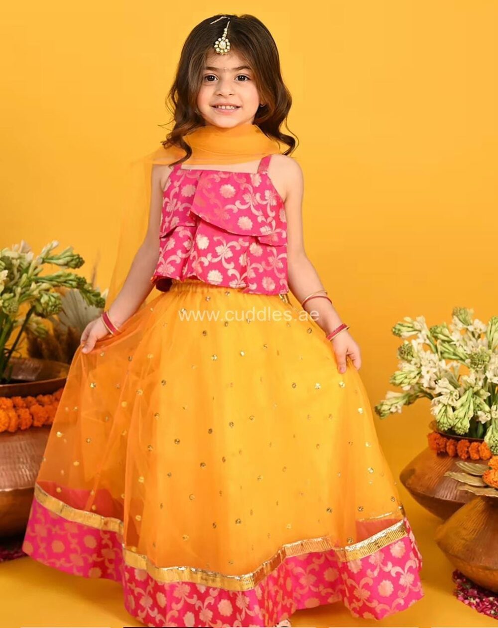 Orange and pink Lehenga Choli set