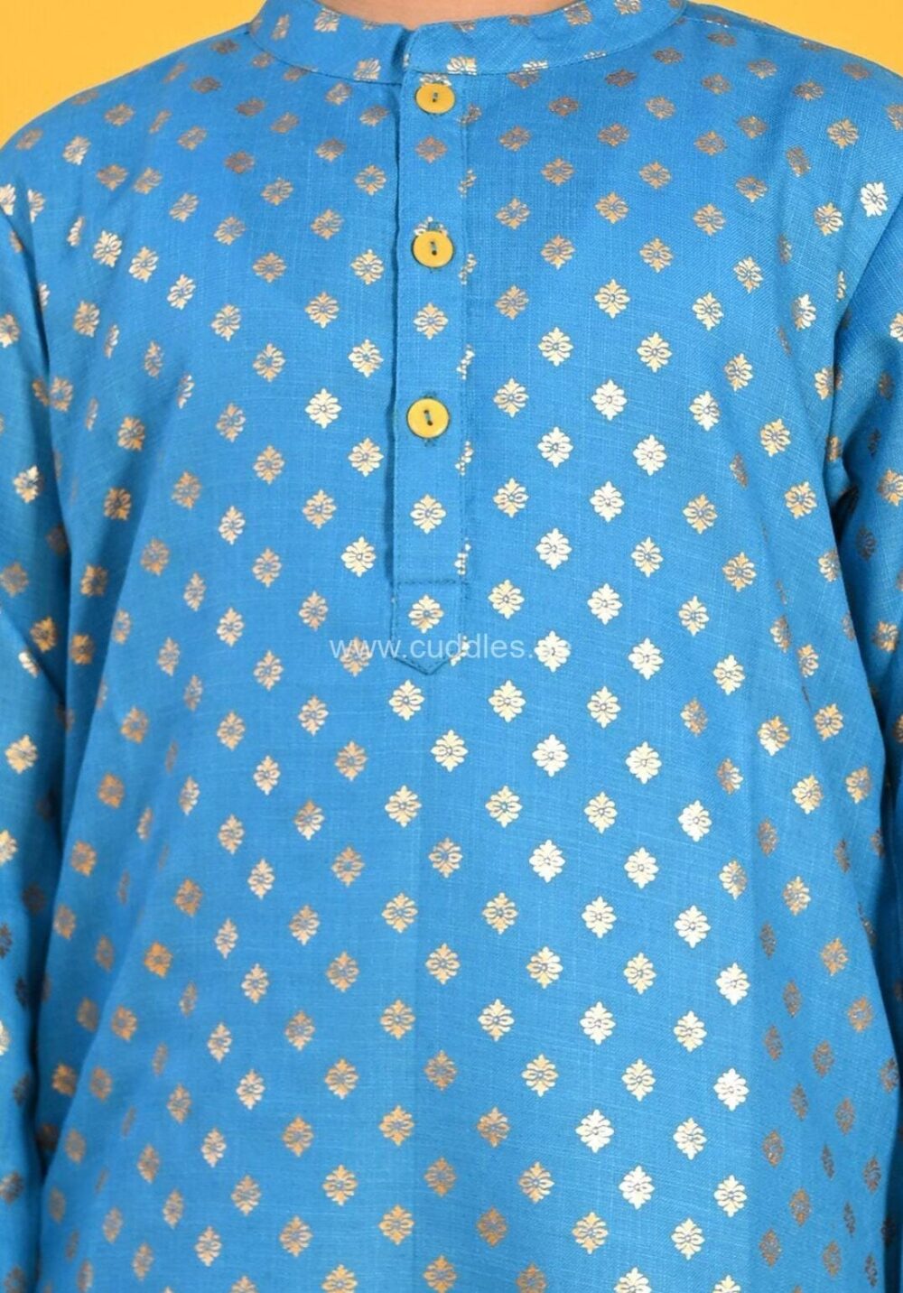 Blue and Mustard yellow Dhoti Kurta set - Image 2