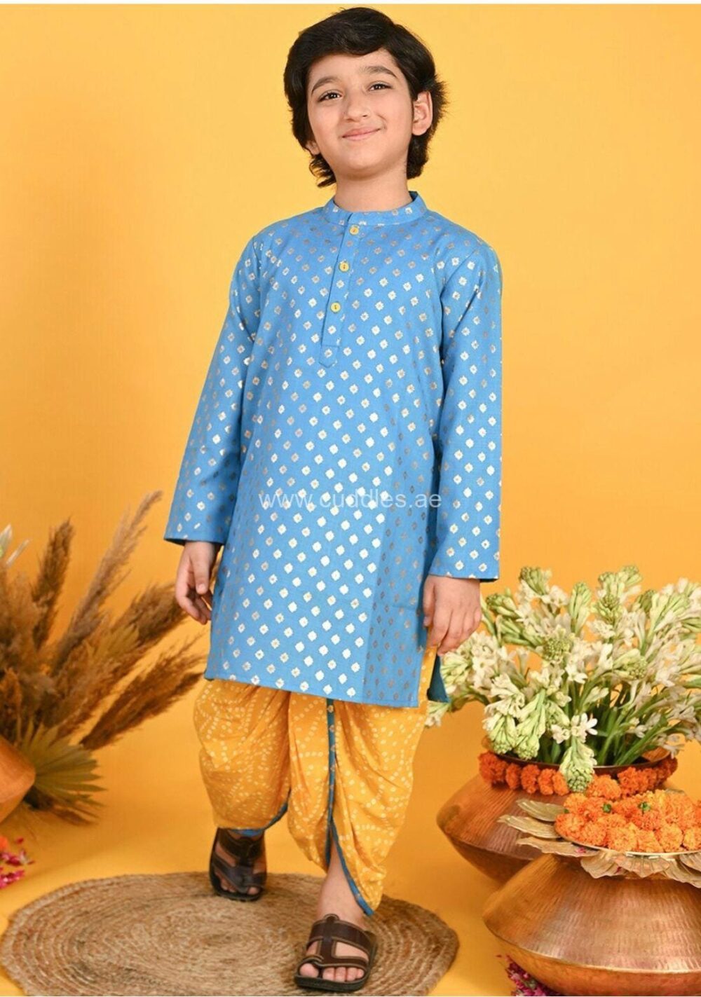 Blue and Mustard yellow Dhoti Kurta set