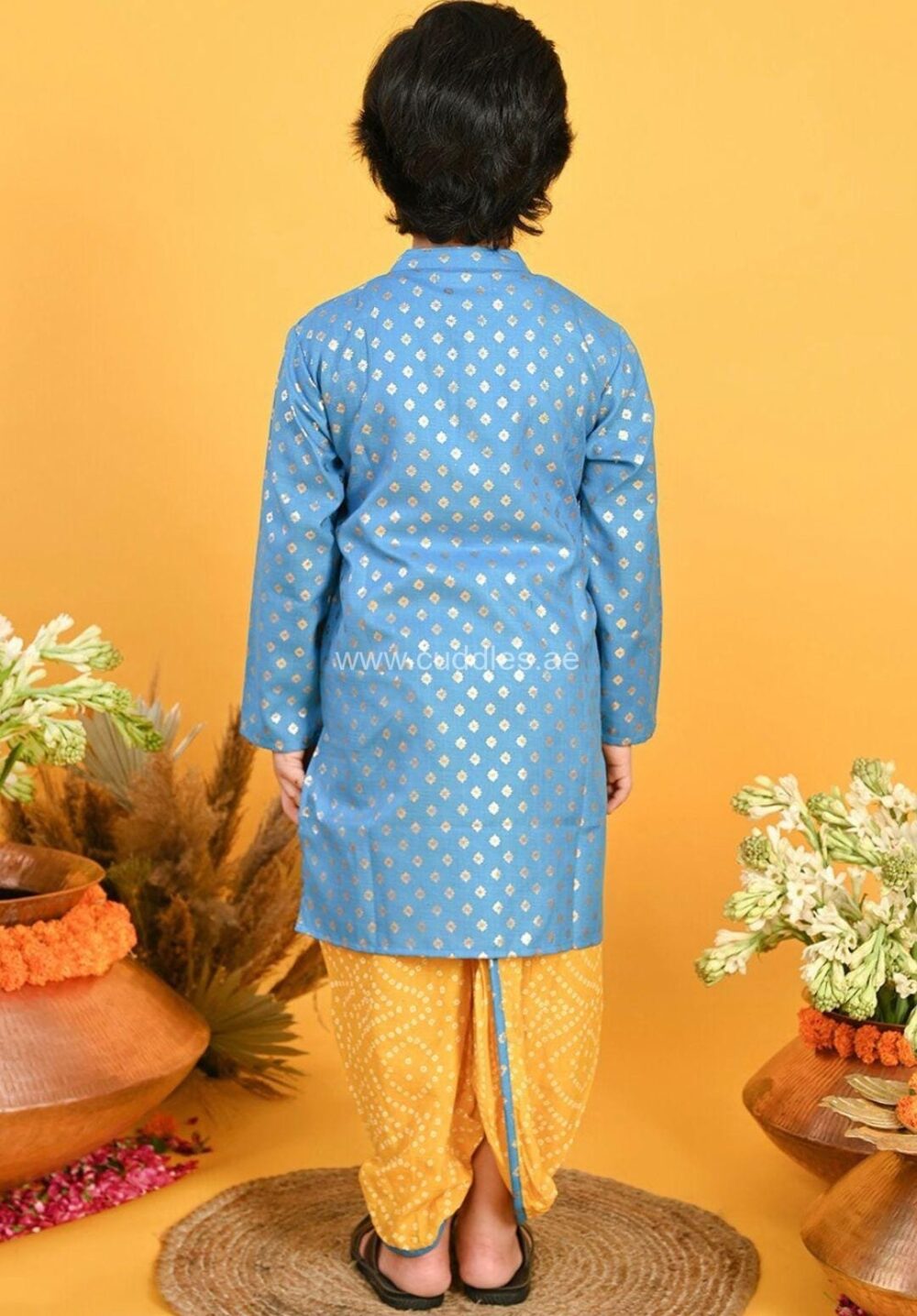 Blue and Mustard yellow Dhoti Kurta set - Image 3