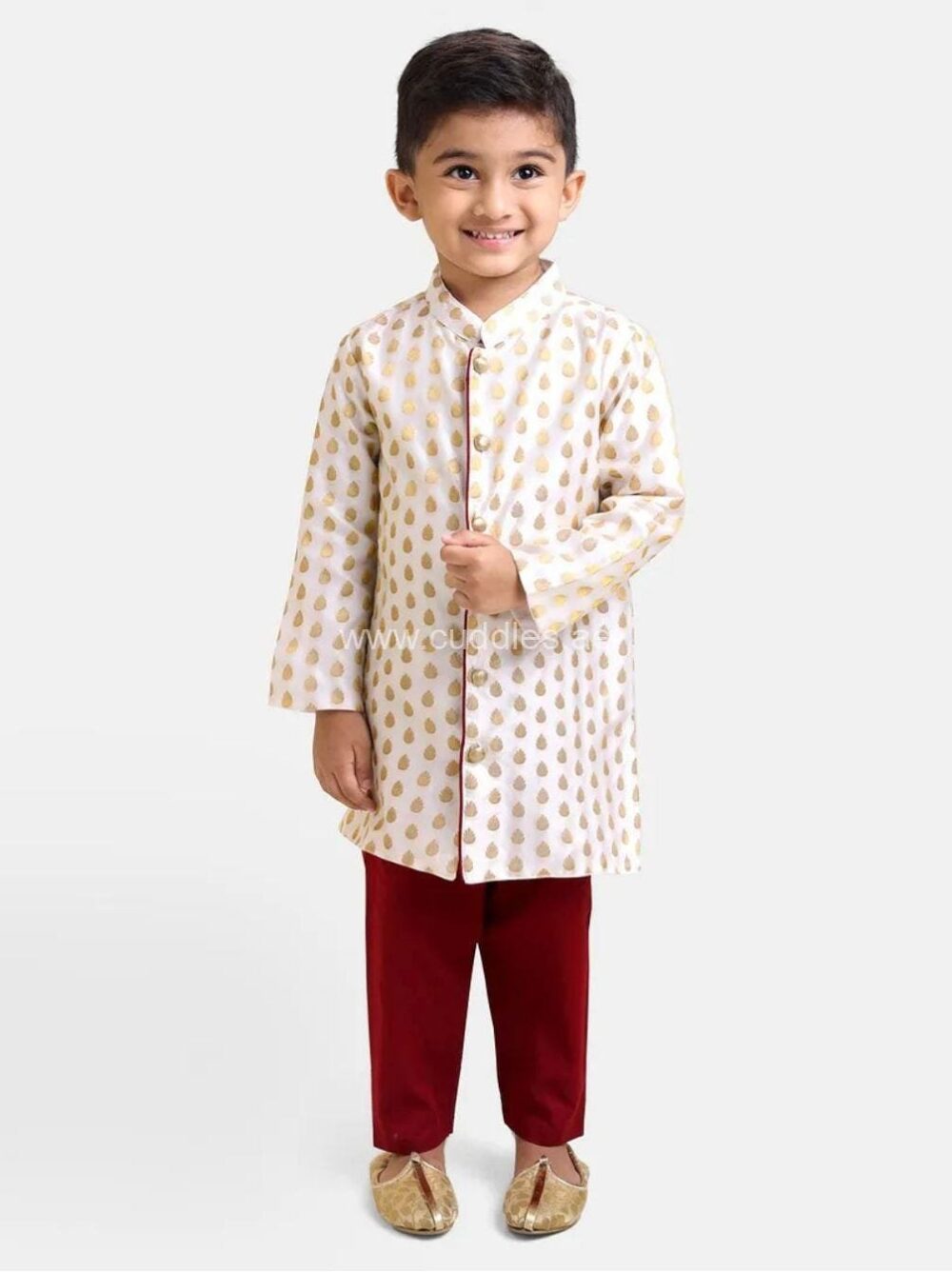 Off white and maroon Sherwani