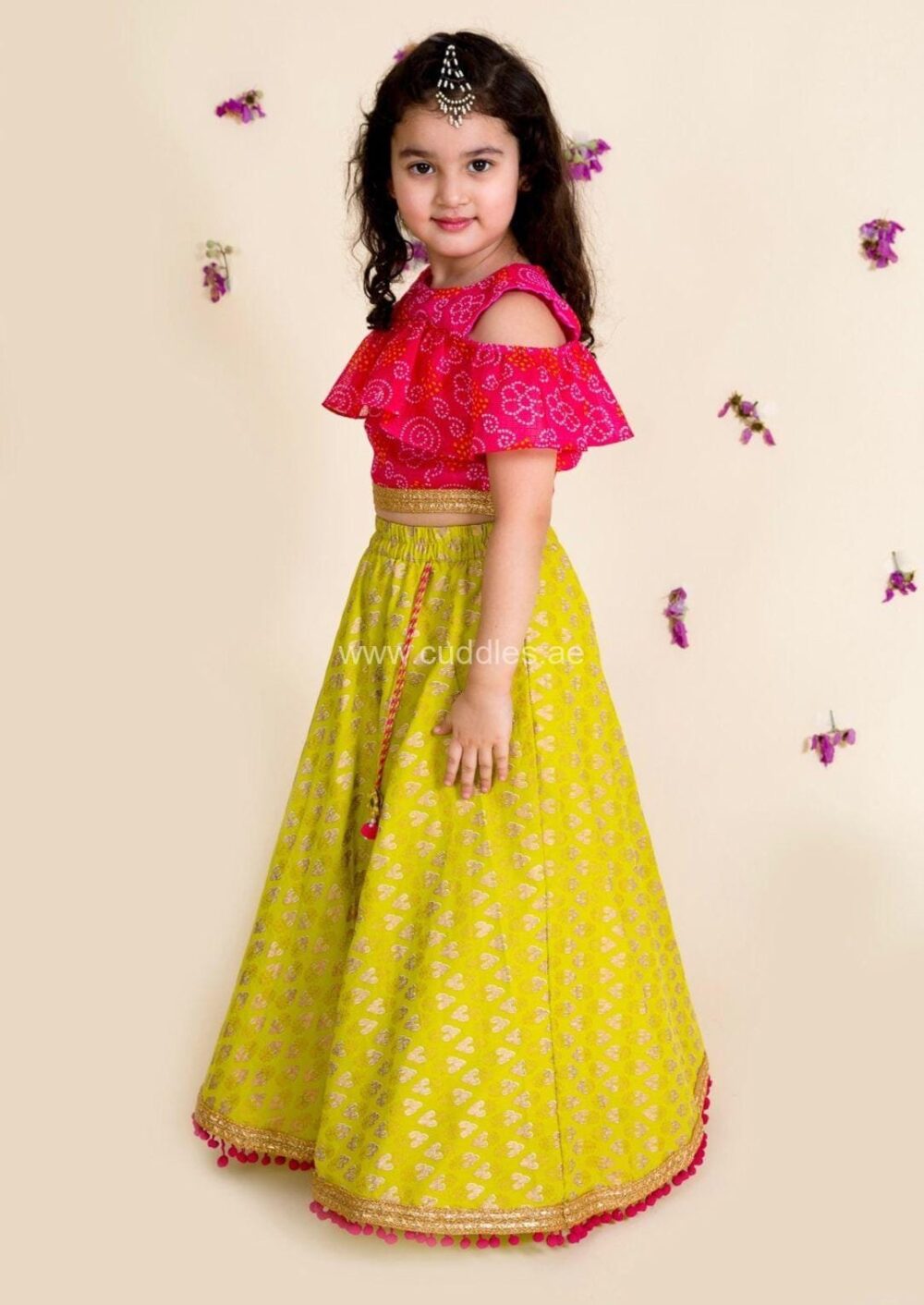 Rani pink and green Lehenga Choli set - Image 3