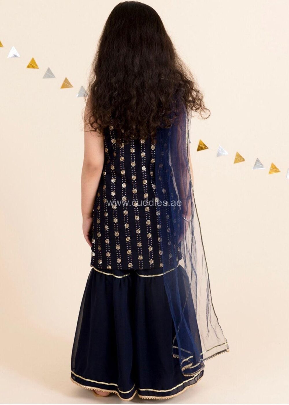 Dark Blue heavy sequined Kurti Sharara set - Image 4