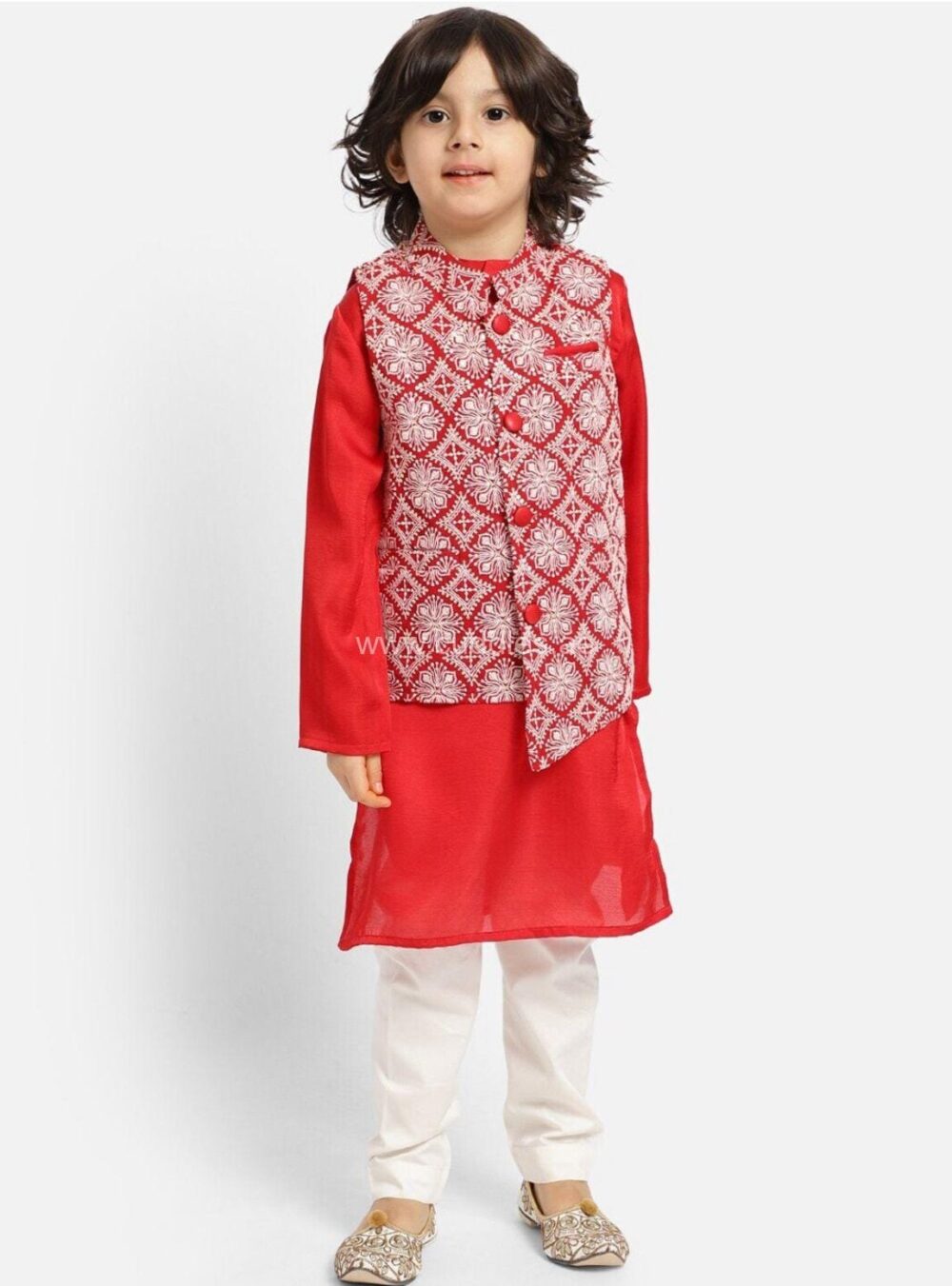 Red embroidered Jacket Kurta and pajama set