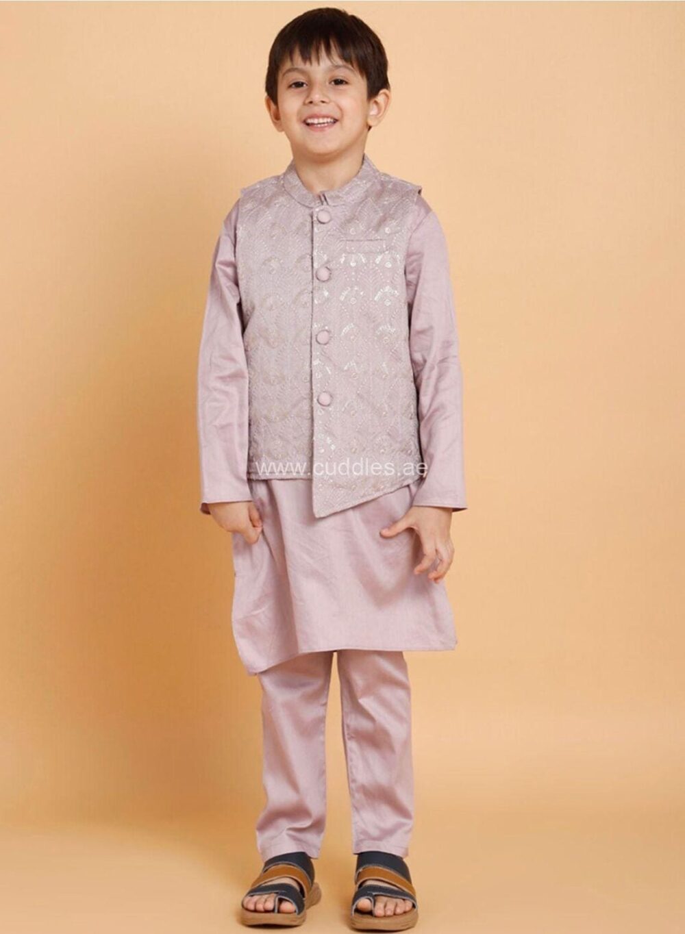 Mauve embroidered Jacket Kurta and pajama set