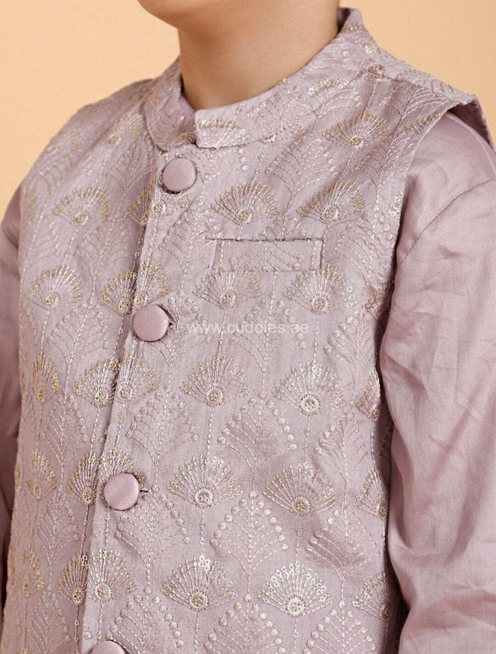 Mauve embroidered Jacket Kurta and pajama set - Image 2