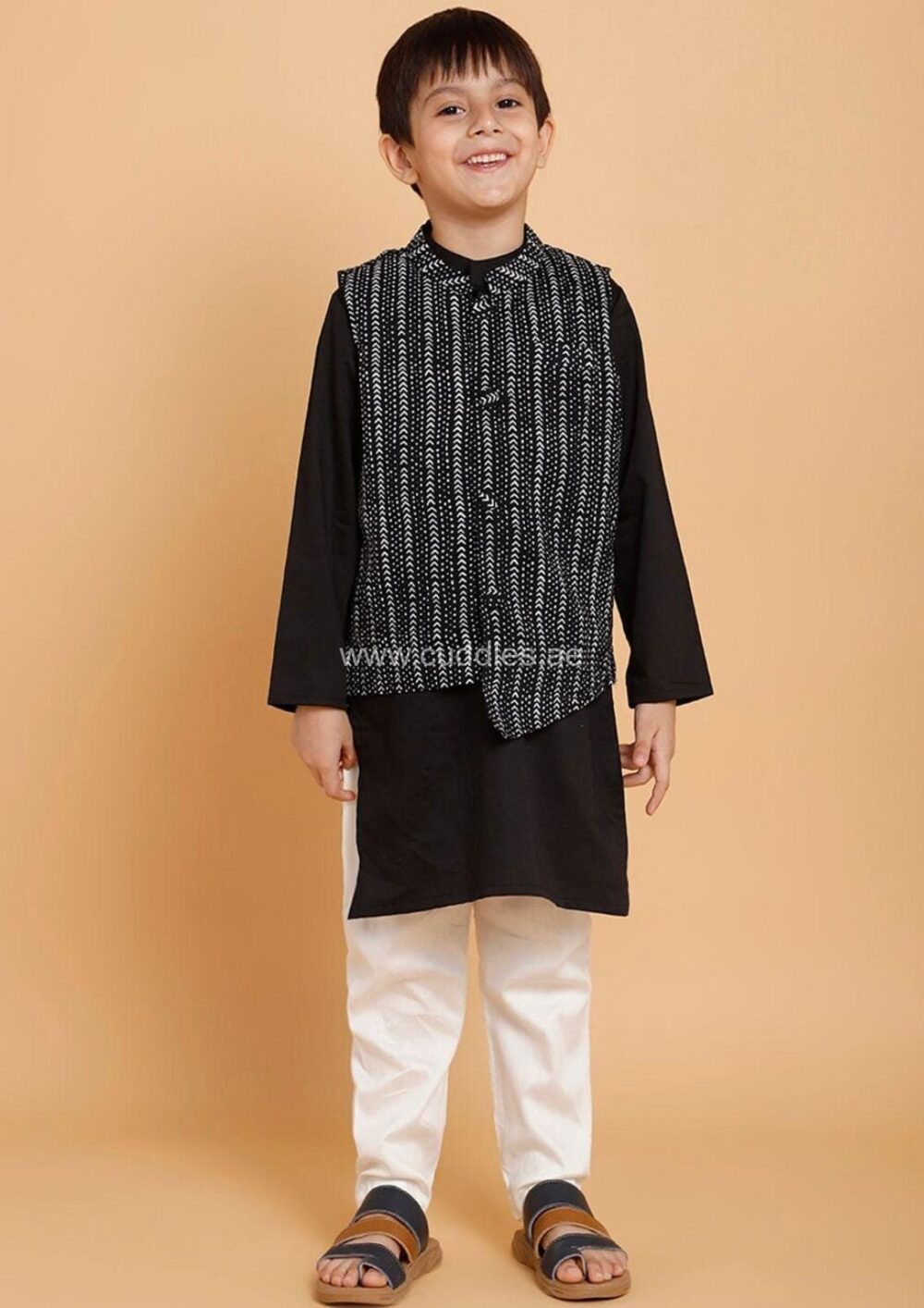 Black printed Jacket Kurta and pajama set