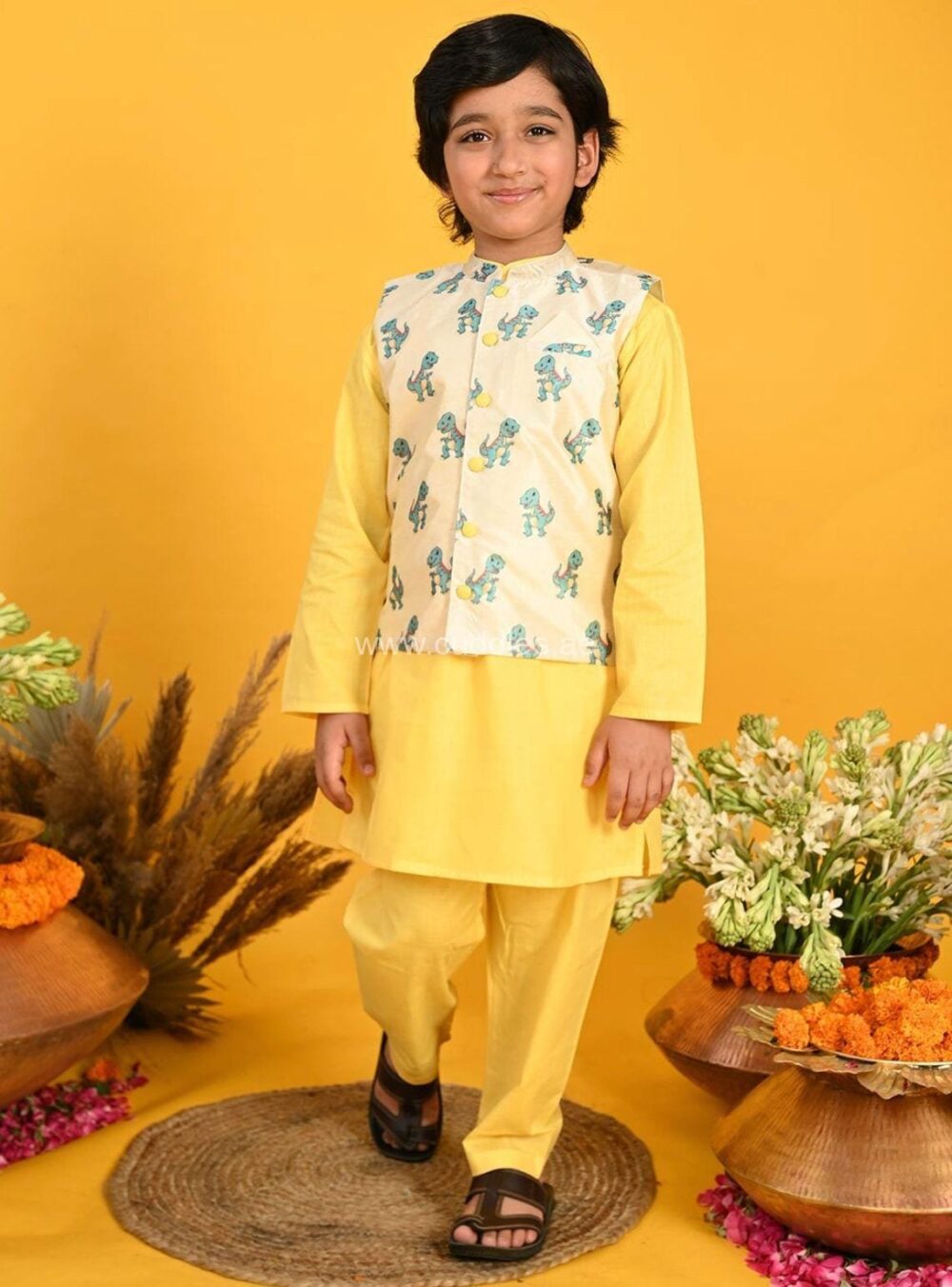 Dinasaur printed Jacket and Kurta pajama set