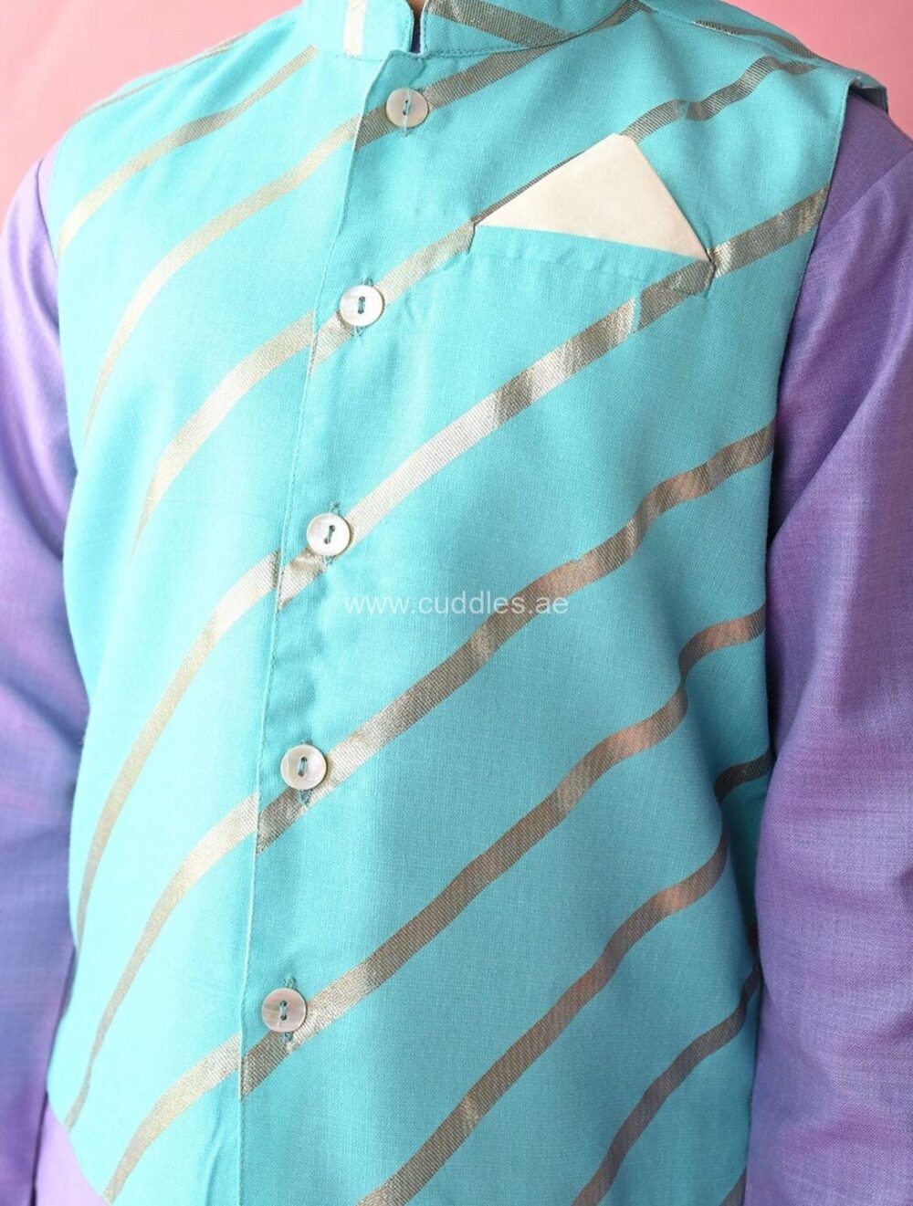 Purple and Blue Kurta with Pajama and Nehru jacket - Image 3