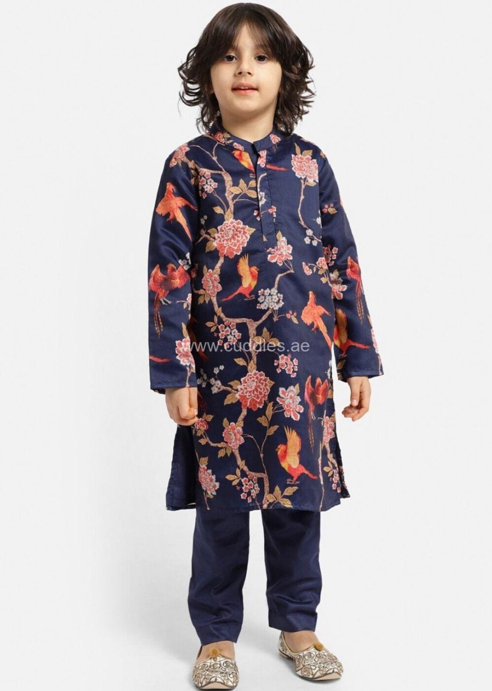 Navy Blue Floral printed kurta pajama set