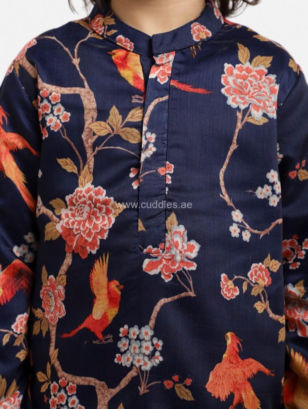 Navy Blue Floral printed kurta pajama set - Image 2