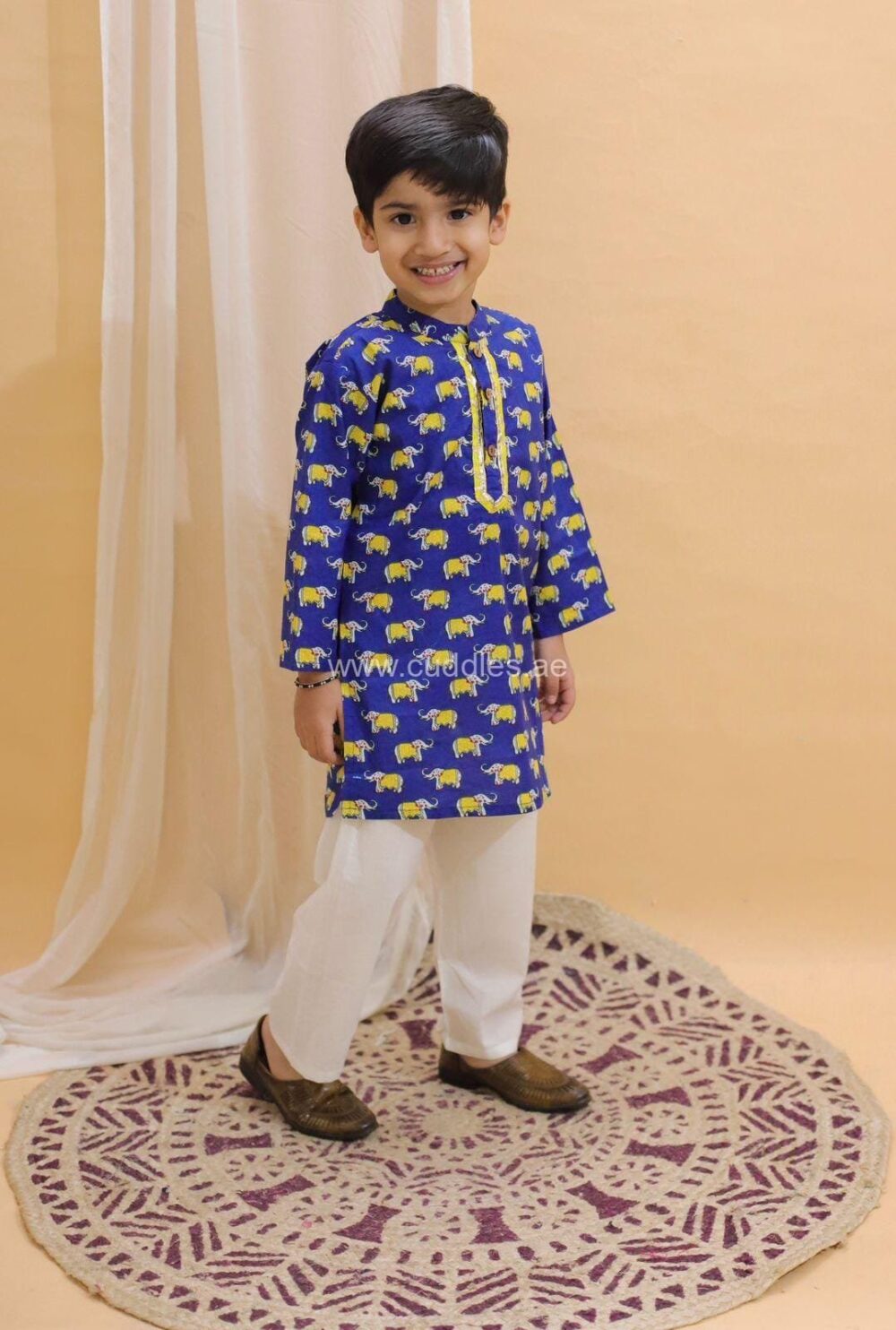 Royal blue Elephant print Kurta pajama set