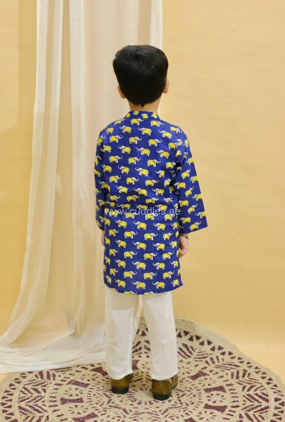 Royal blue Elephant print Kurta pajama set - Image 2