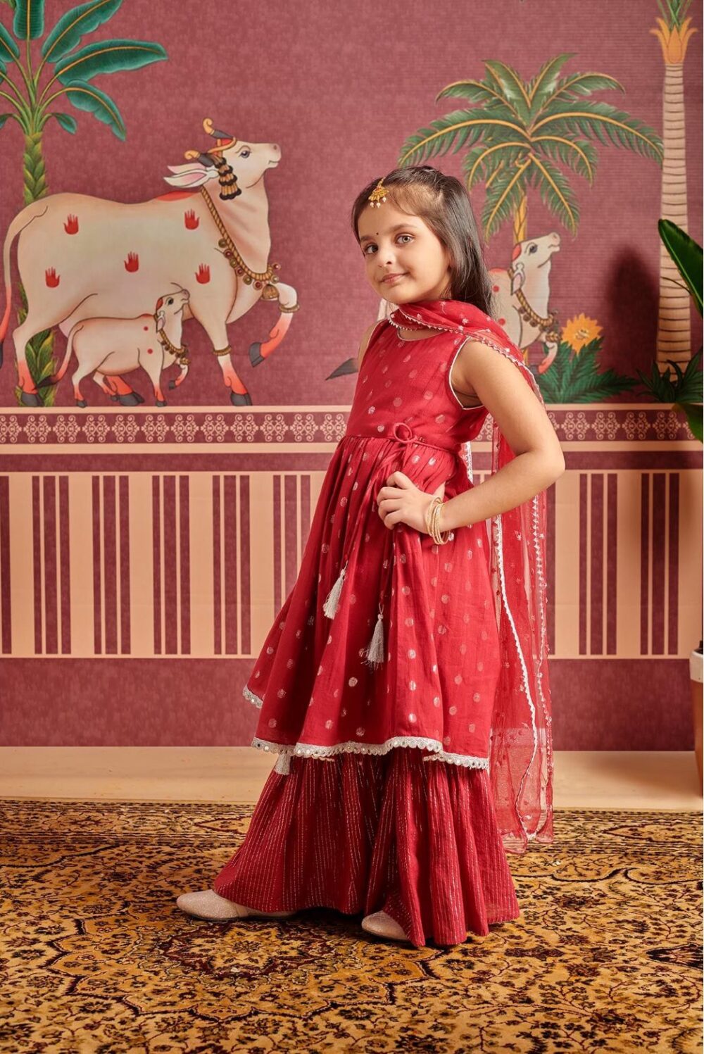 Maroon Kurti Sharara set with Dupatta - Image 3