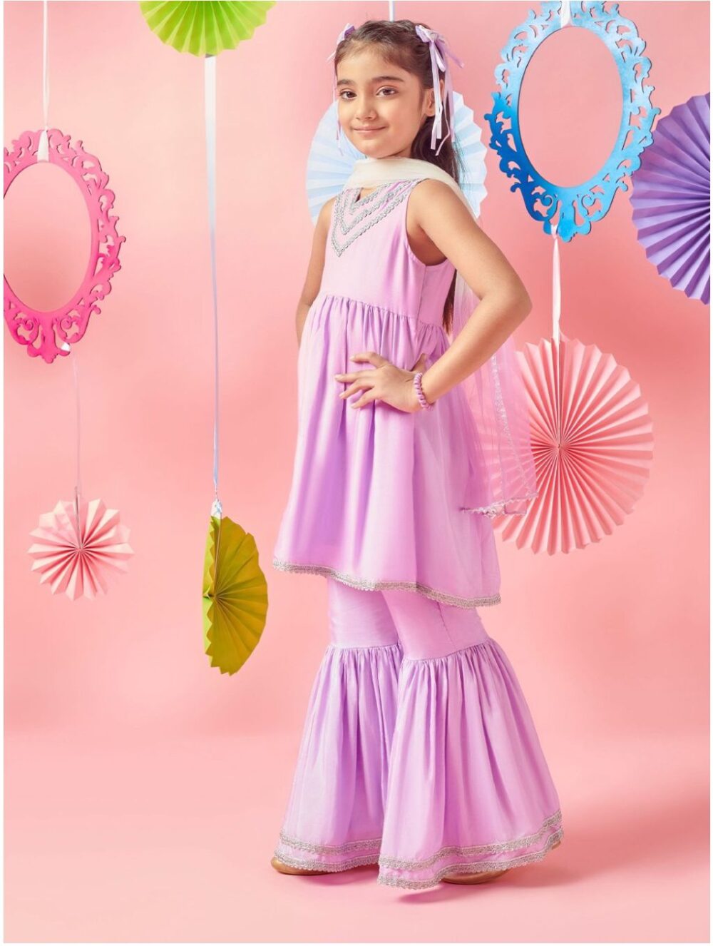 Lavender Kurti Sharara set - Image 3