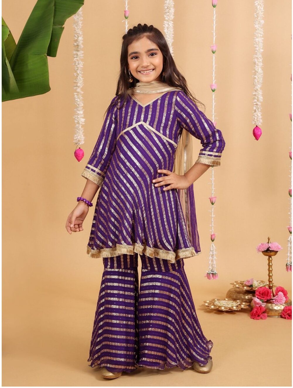 Purple Kurta with Sharara and Dupatta