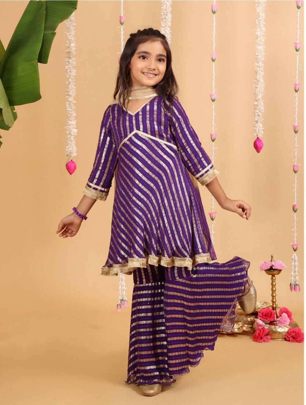 Purple Kurta with Sharara and Dupatta - Image 2