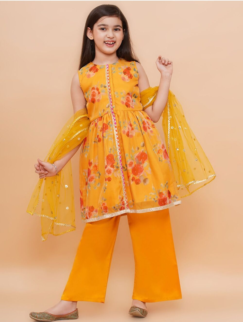 Golden Yellow Kurti pant with dupatta set