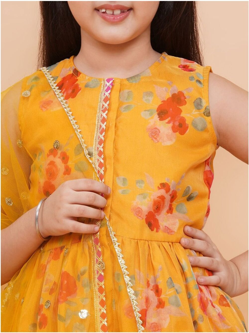 Golden Yellow Kurti pant with dupatta set - Image 4