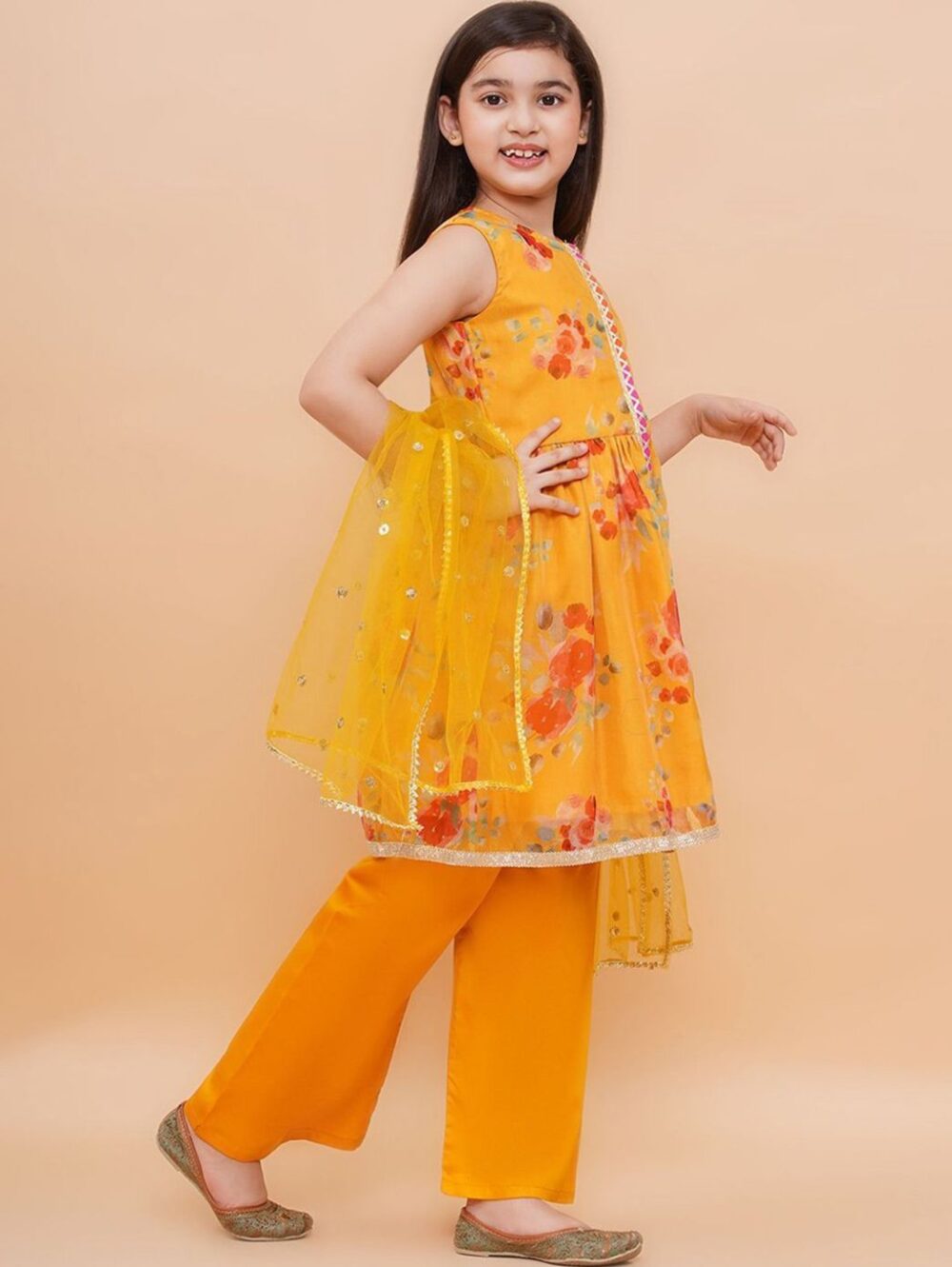 Golden Yellow Kurti pant with dupatta set - Image 2