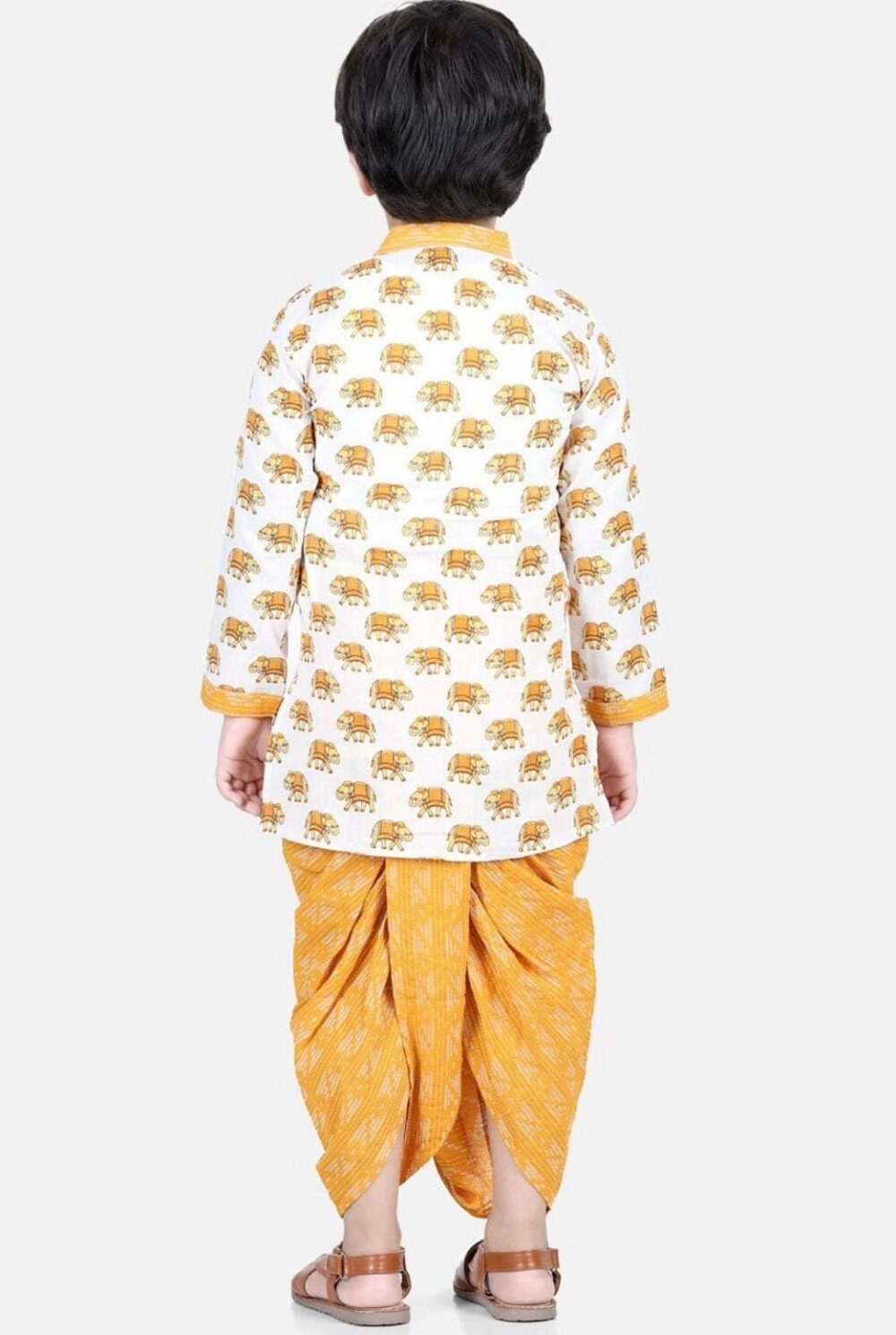 Yellow and white elephant print Kurta with Dhoti pants - Image 3